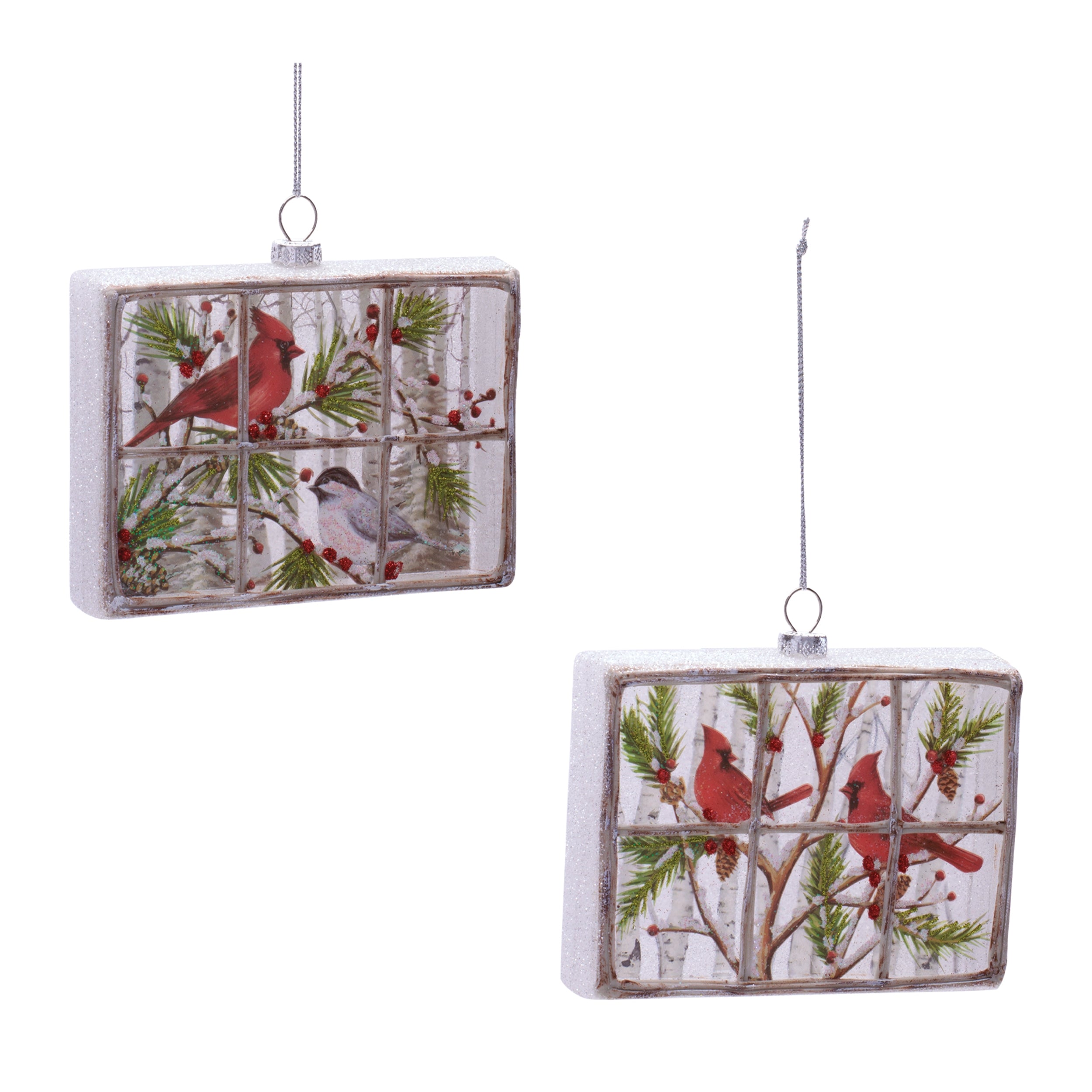 Cardinal Window Ornament (2 set of) 5"L x 4"H Glass