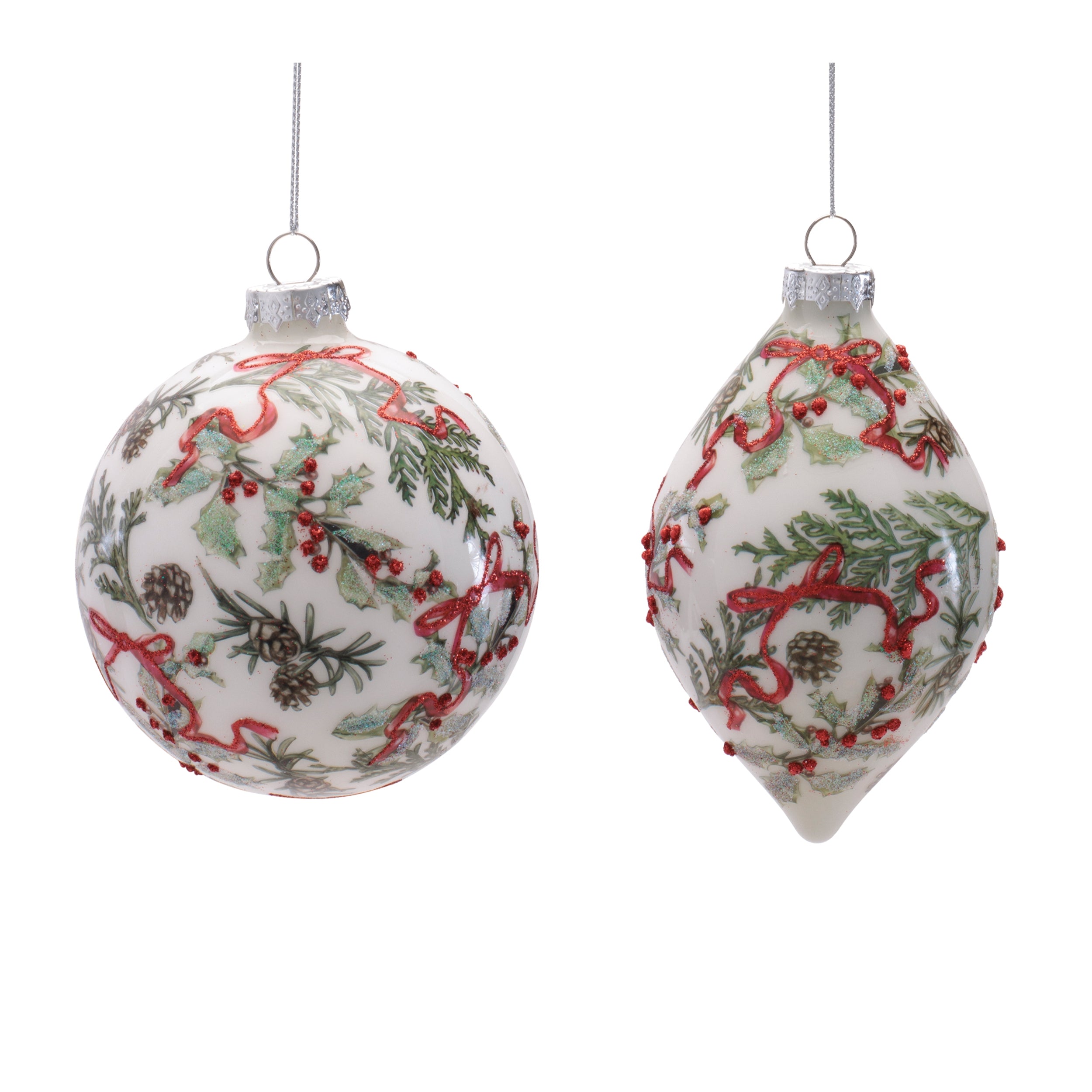 Ornament (2 set of) 4"D, 5"H Glass