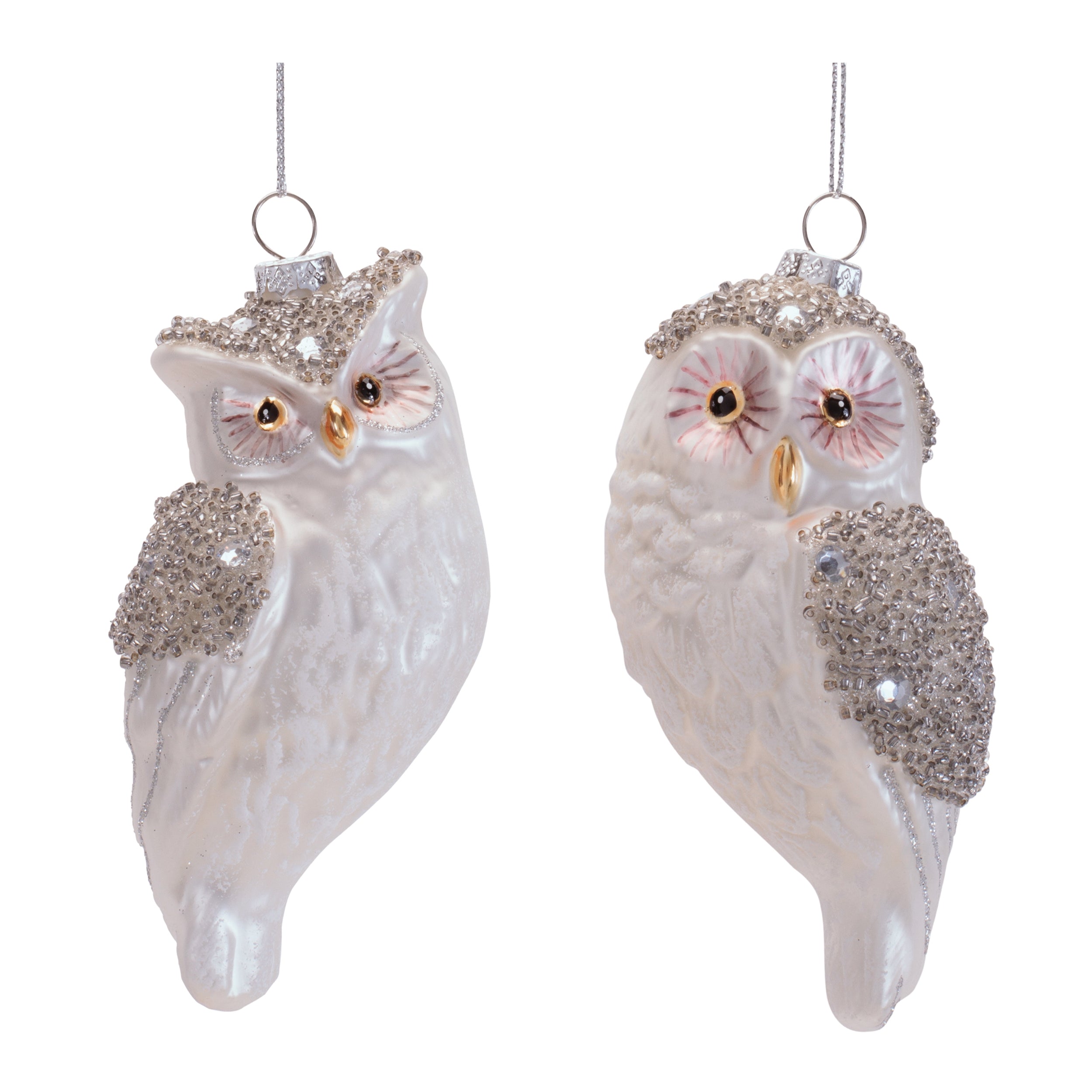 Owl Ornament (2 set of) 5.25”H Glass