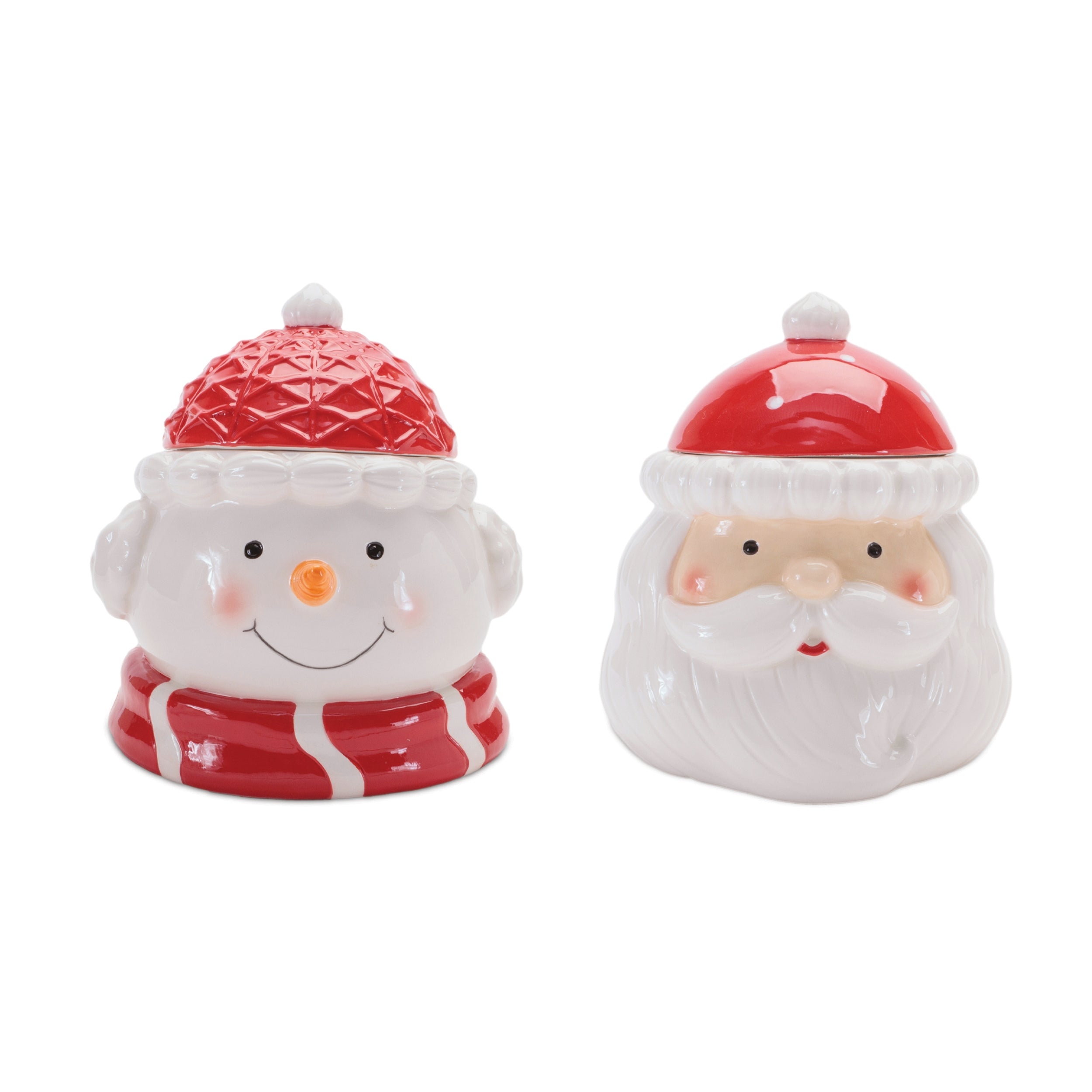 Snowman and Santa Head Container (2 set of) 6”H Ceramic