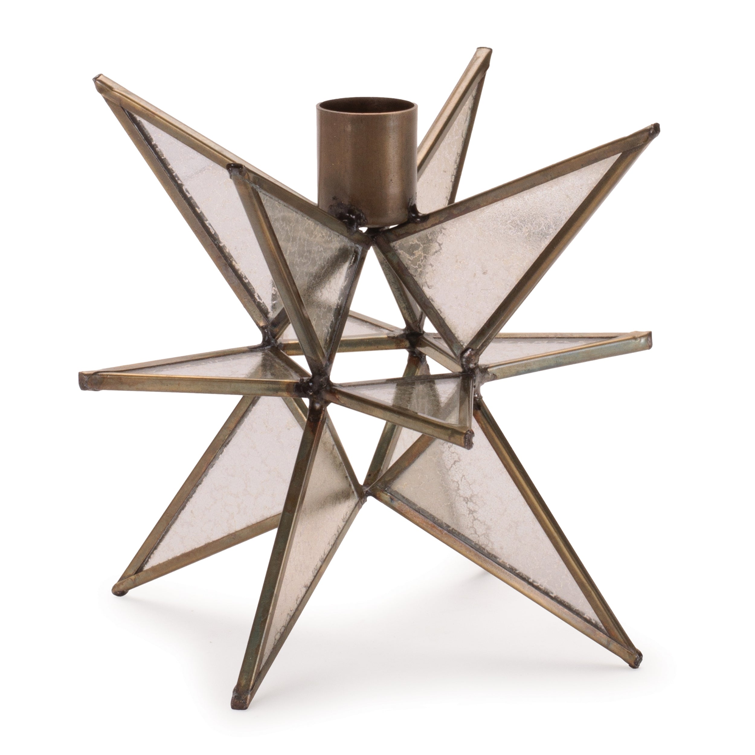 Star Taper Candle Holder 5”H Brass/Glass