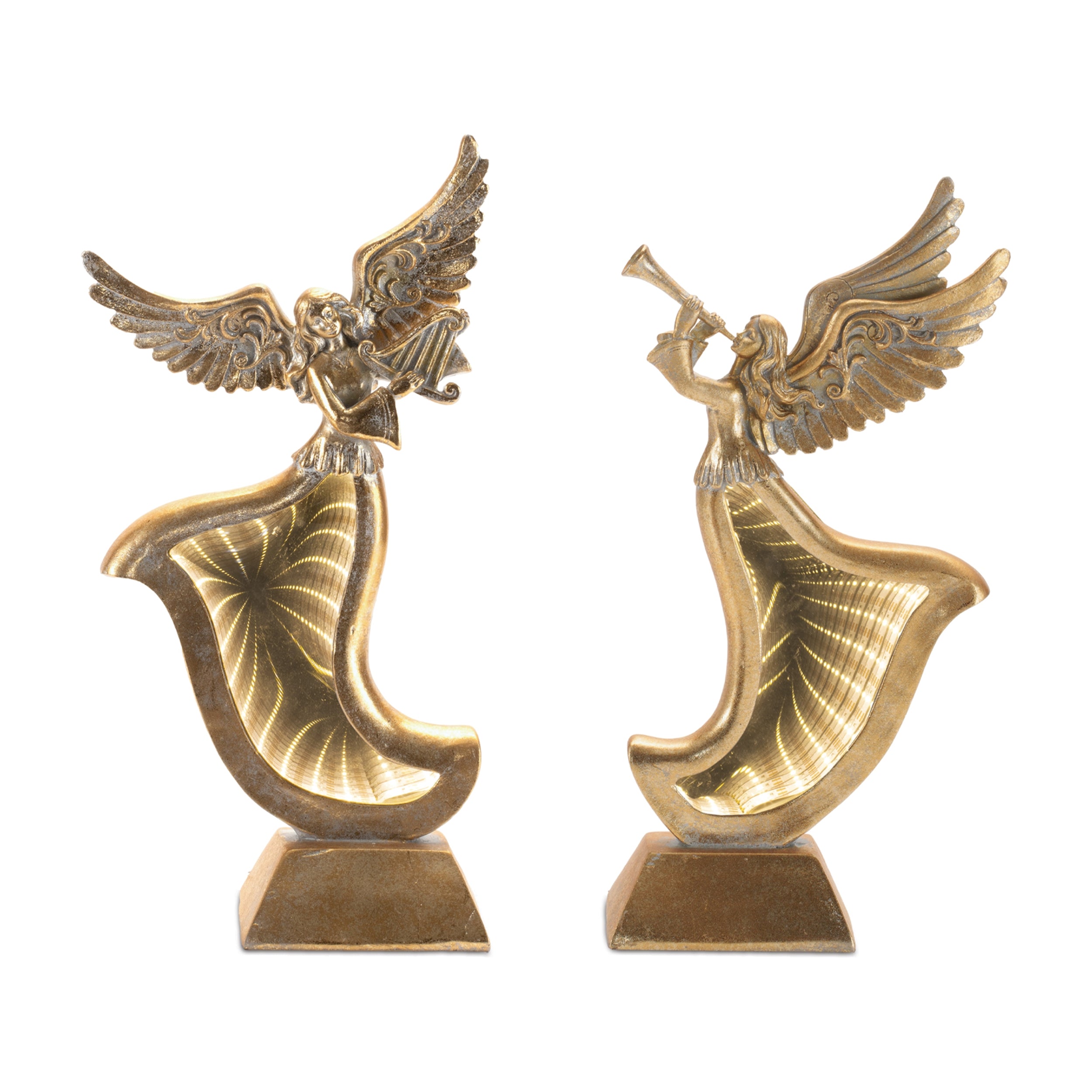 Angel w/Ekkolight Dress (2 set of) 14"H, 14.5"H Resin/Acrylic USB Cord Included