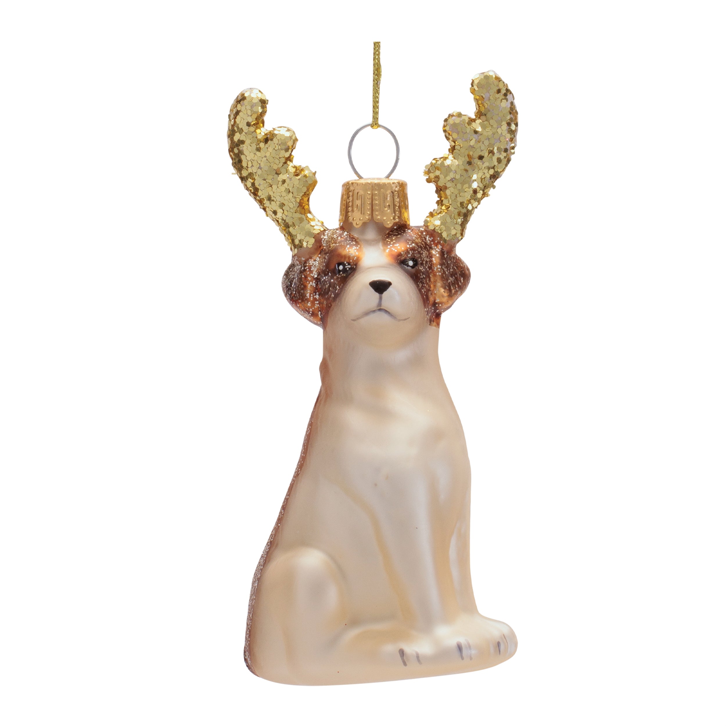 Dog w/Antler Ornament 4.25”H Glass