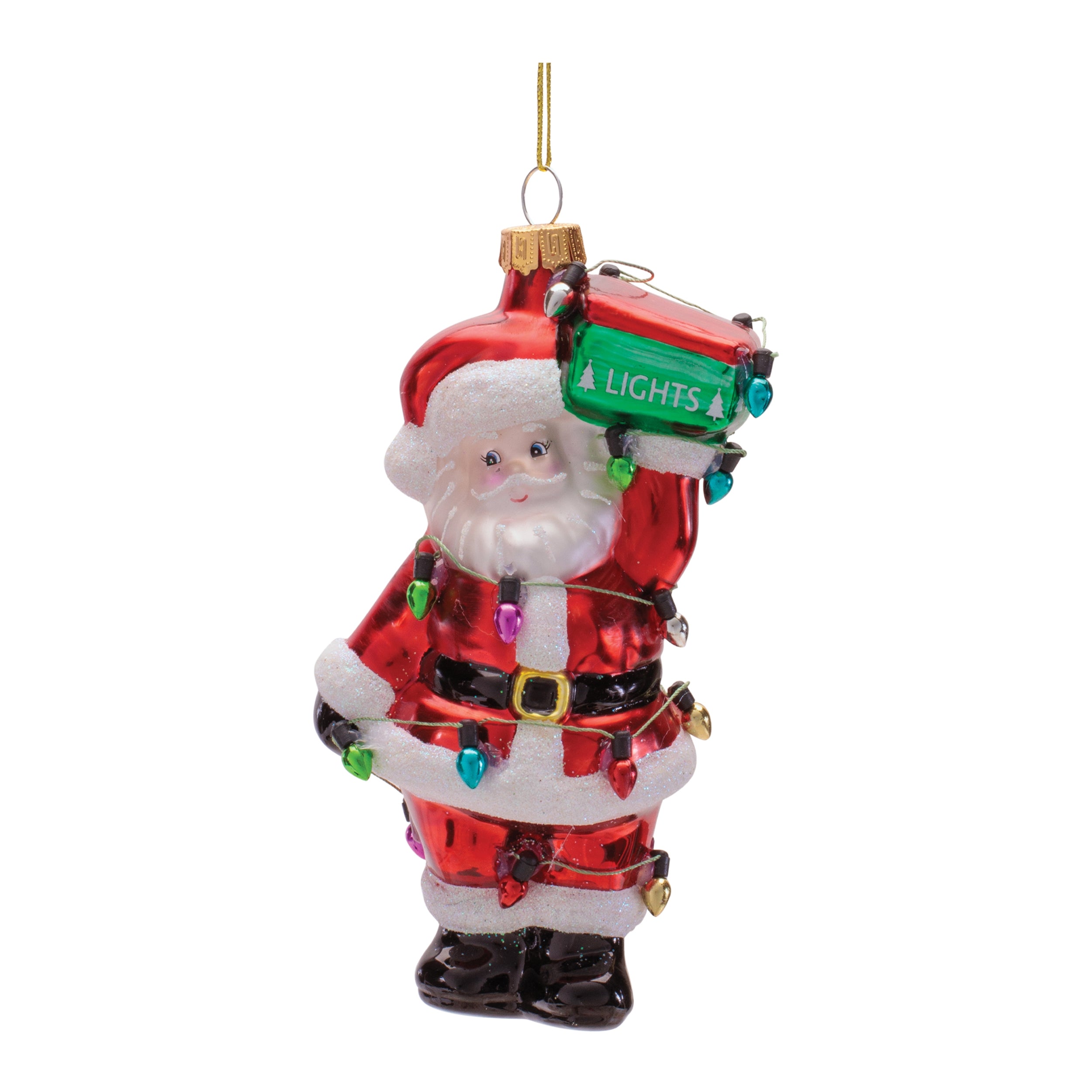 Santa w/Lights Ornament 5”H Glass