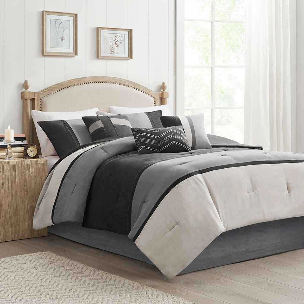 Palisades 7 PC Pieced Faux Suede Comforter Set