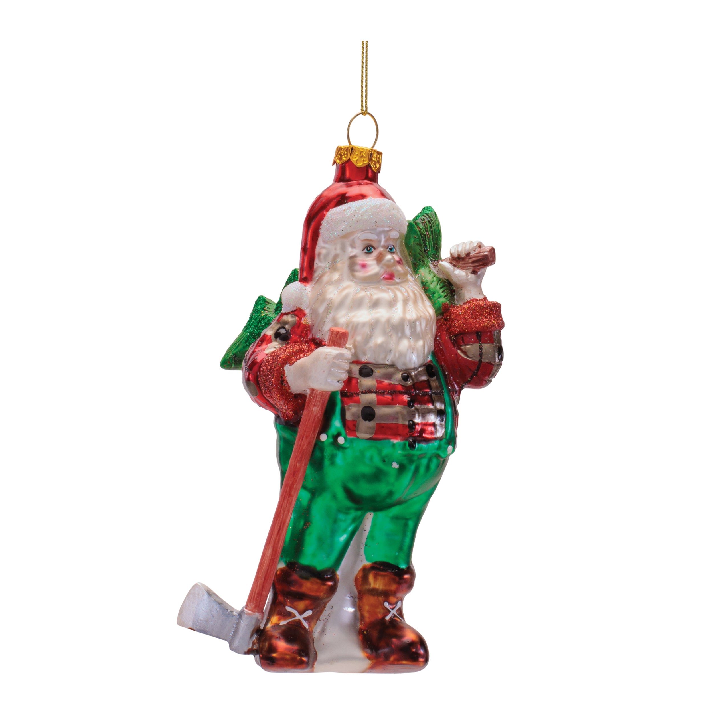 Santa Lumberjack Ornament 6”H Glass