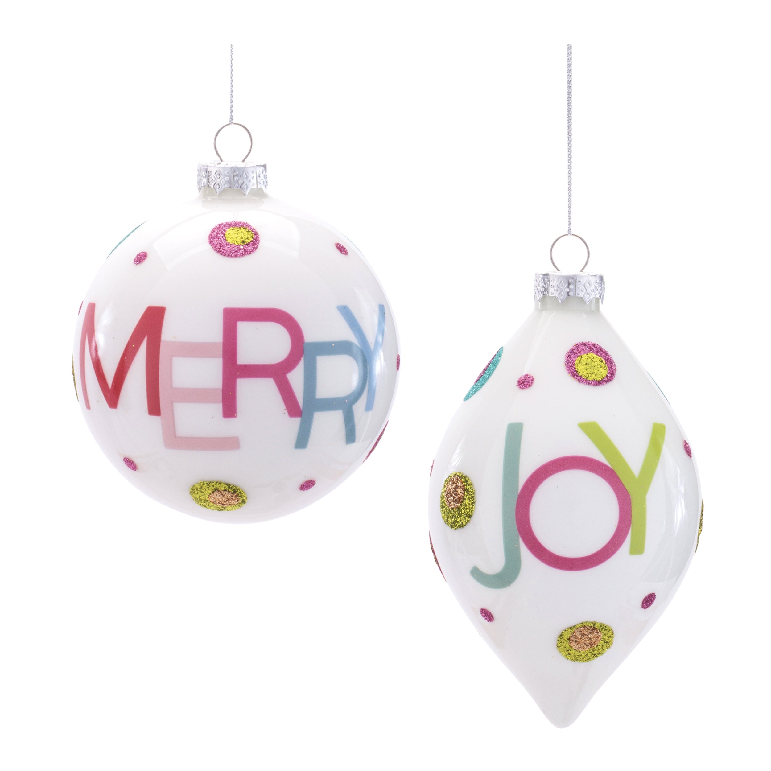 Merry and Joy Ornament (2 set of) 4"D, 5.25"H Glass