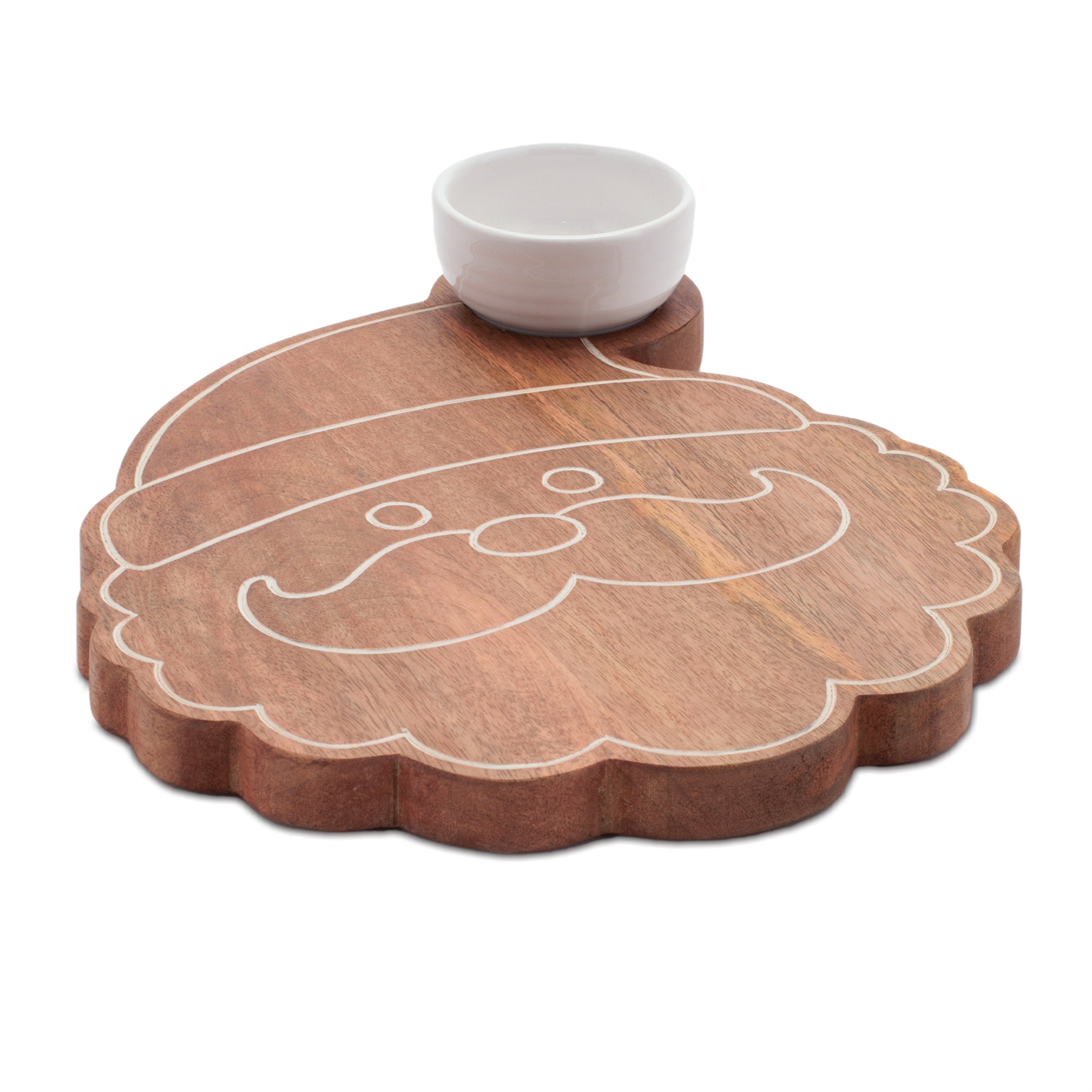 Santa Platter and Dip Bowl 10"L x 12"W x 2.5"H Wood/Ceramic