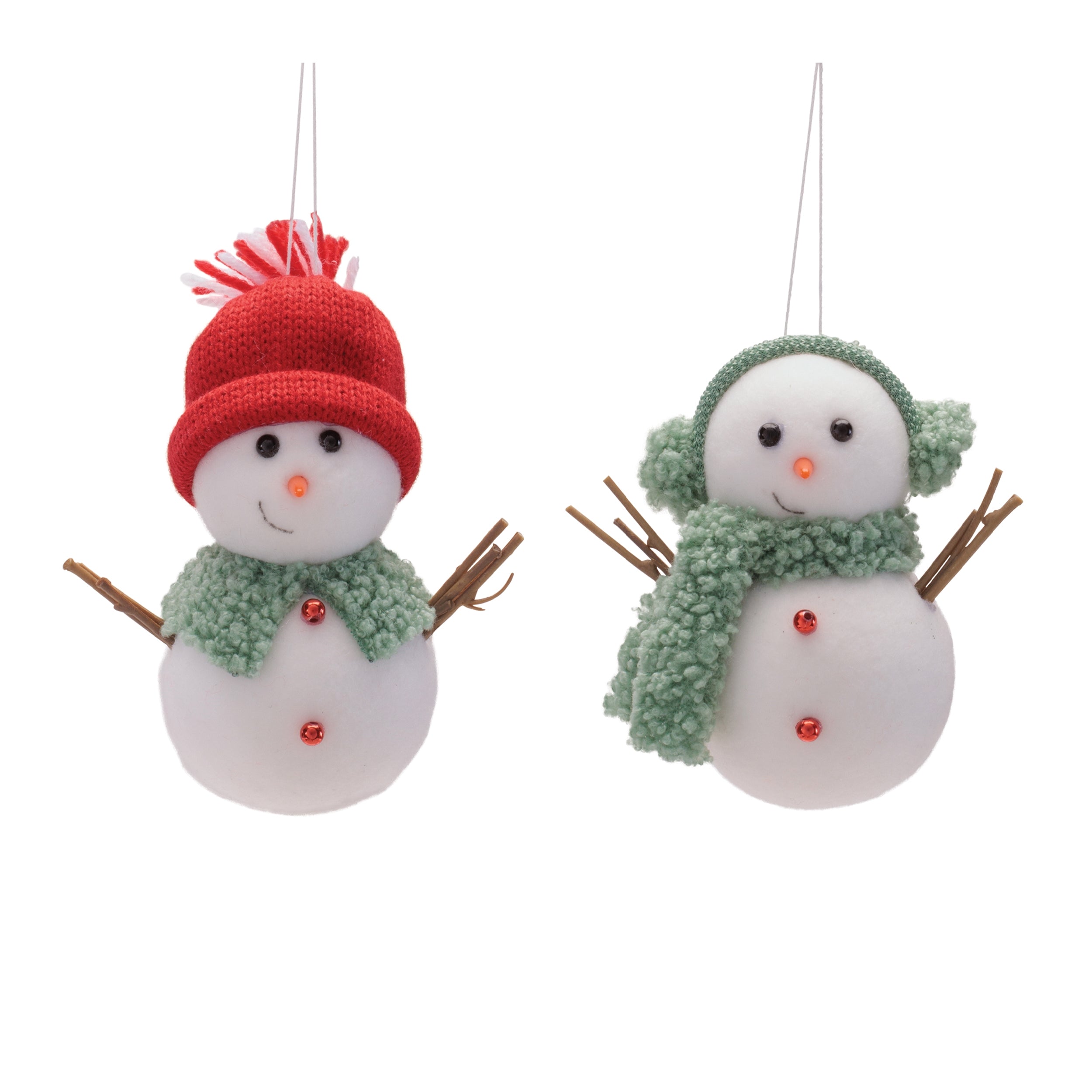 Snowman Ornament (2 set of) 4.5"H, 5.75"H Polyester/Foam