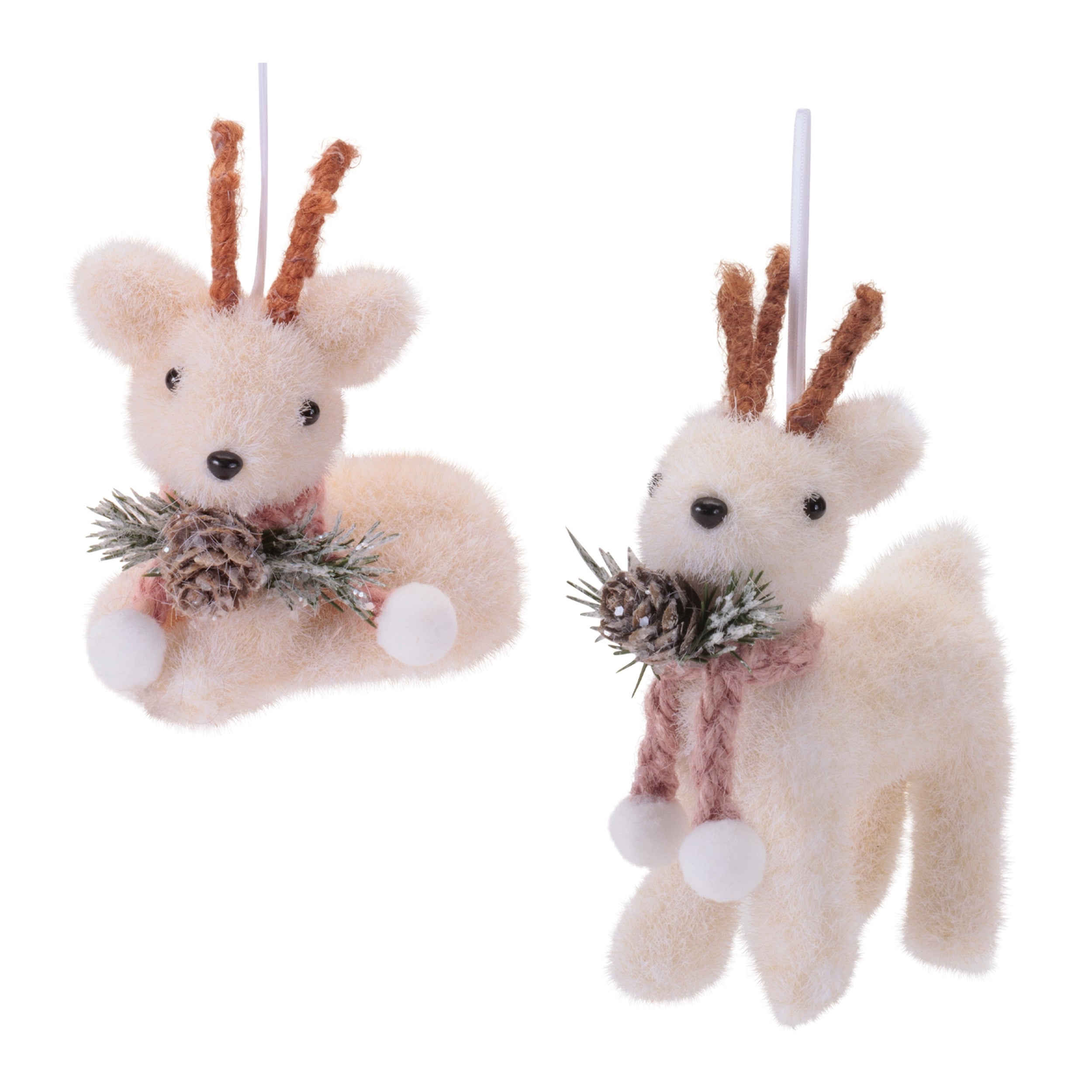 Deer Ornament (2 set of) 5"H, 6.5"H Foam/Flocking