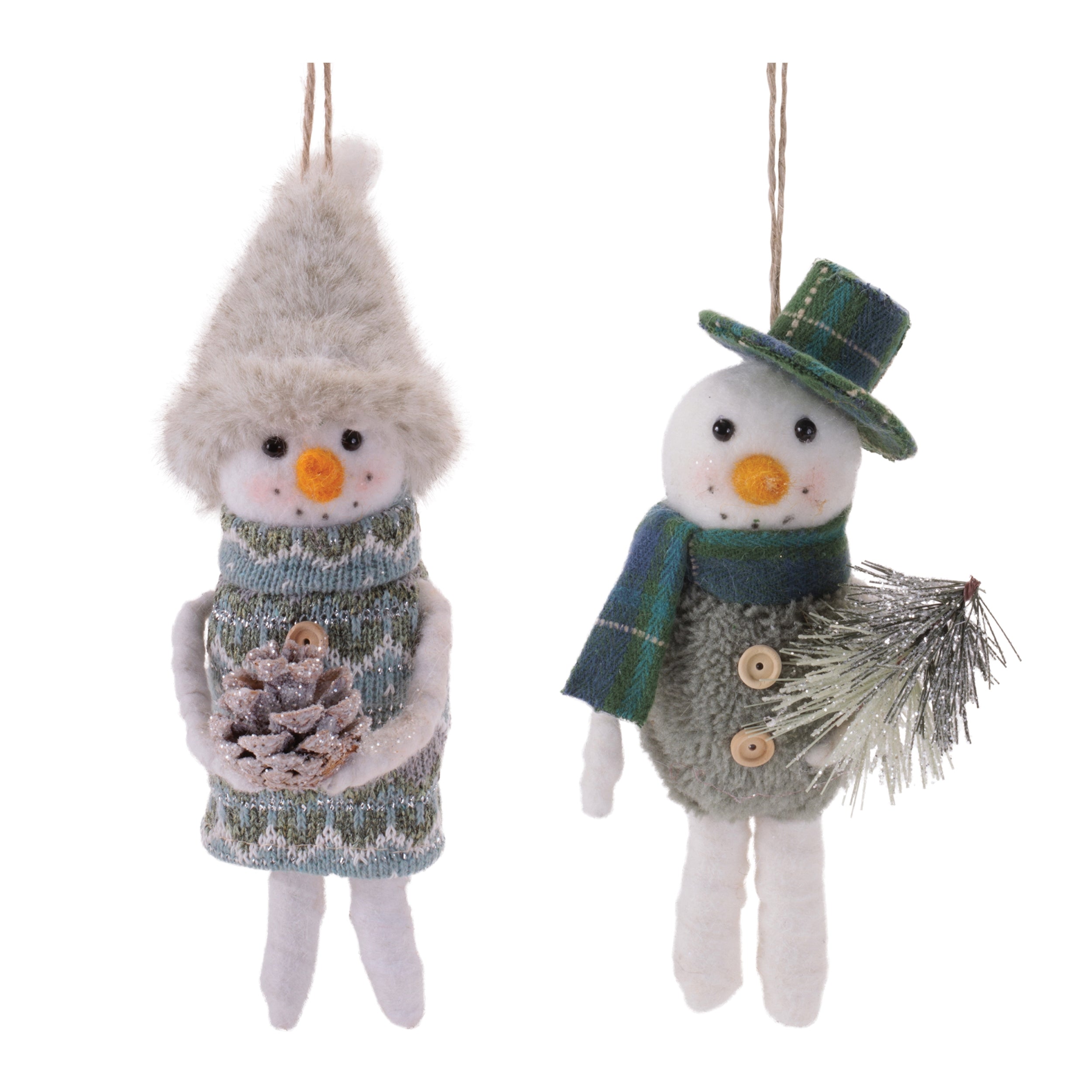 Snowman Ornament (2 set of) 7.5"H, 9"H Foam/Polyester