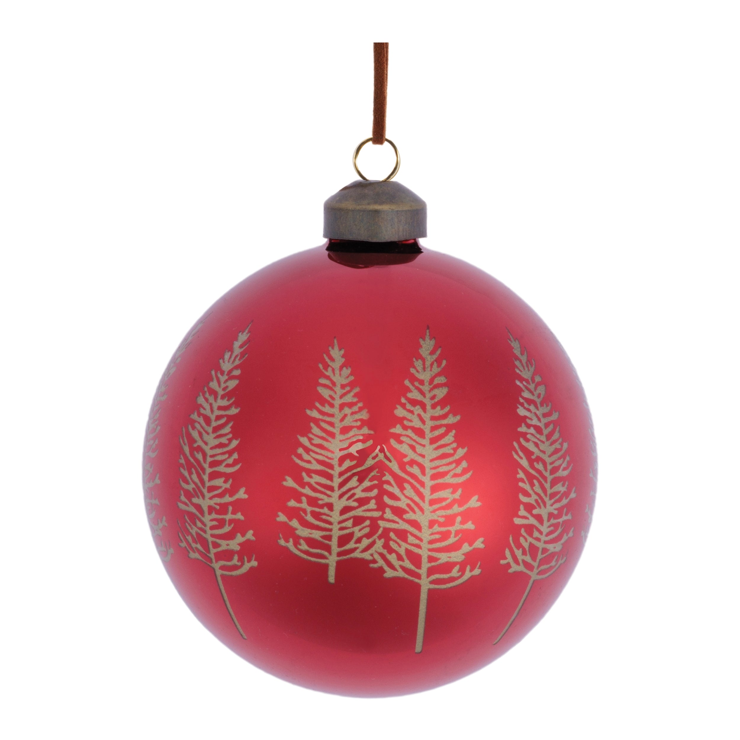 Ball Ornament w/Trees 4”D Glass