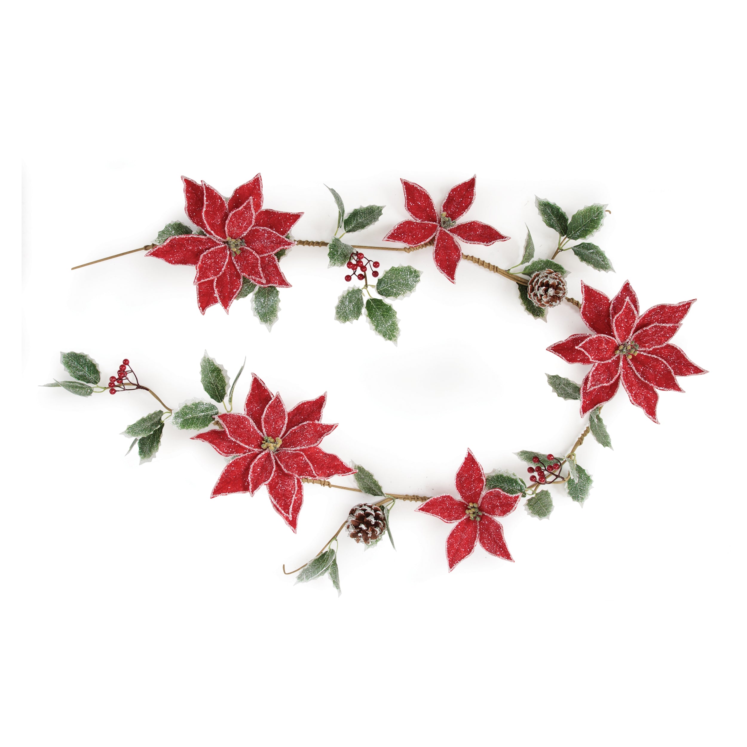 Poinsettia and Holly Garland 70”L Polyester