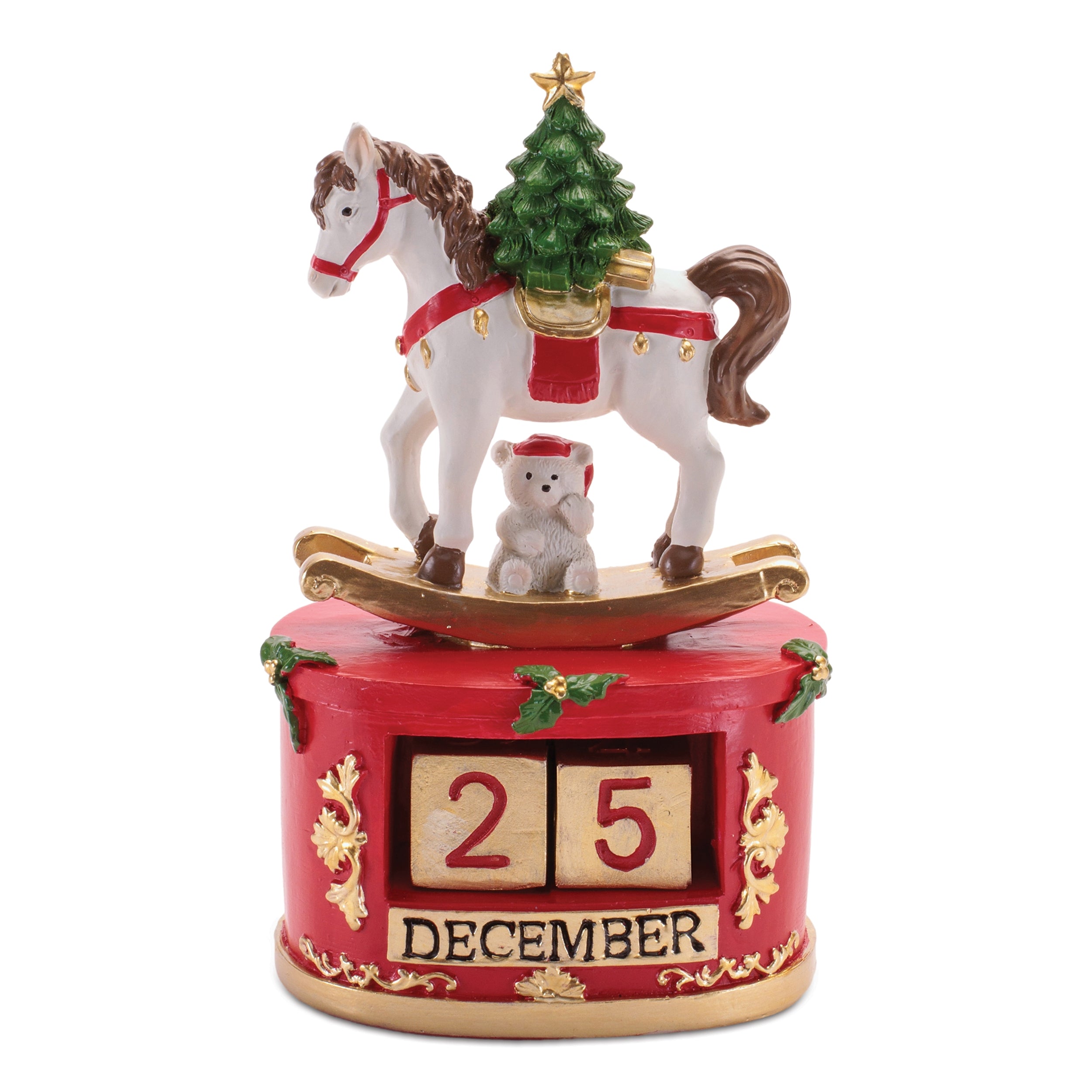 Rocking Horse and Tree Calendar 7.5”H Resin