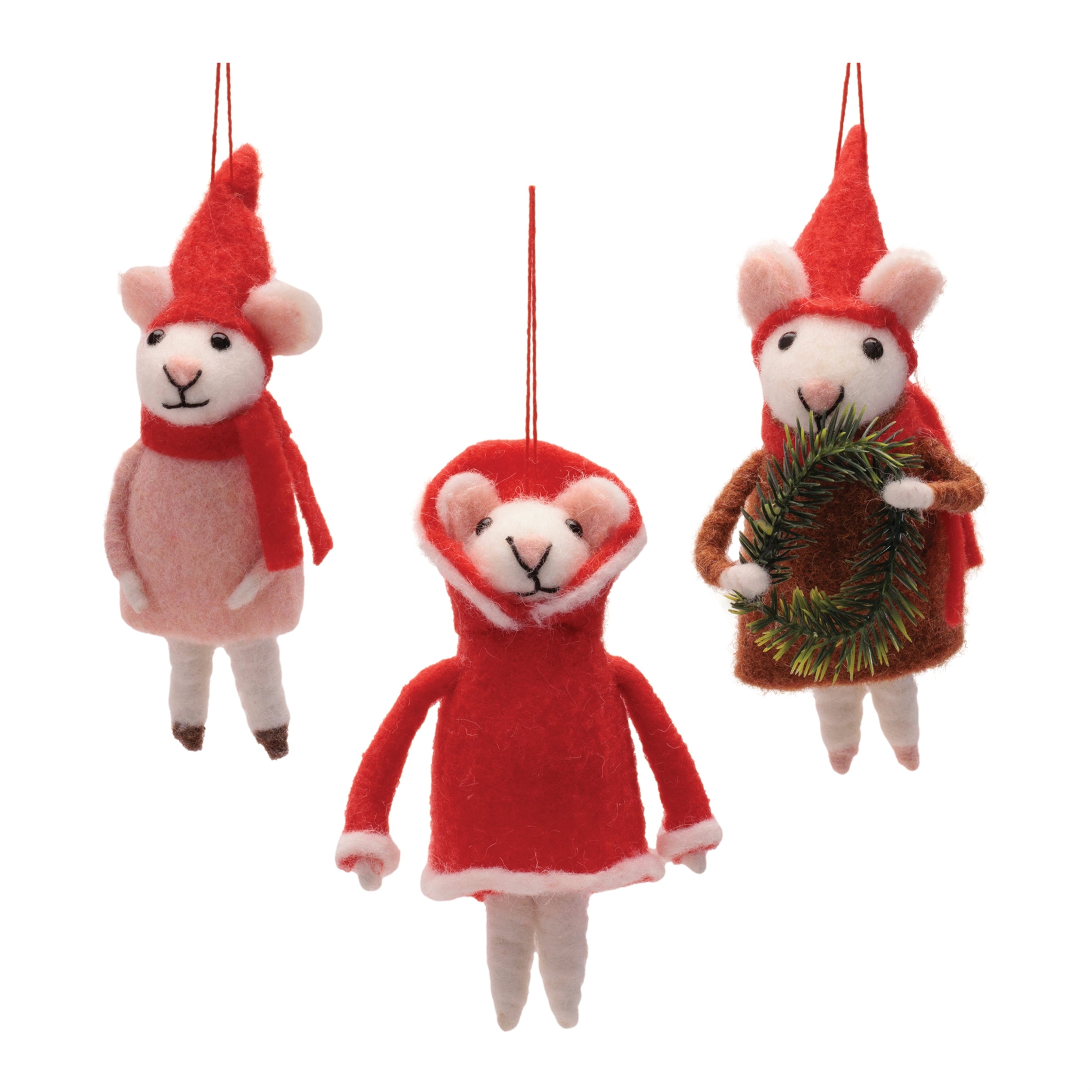 Mouse Ornament (3 set of) 6”H Wool