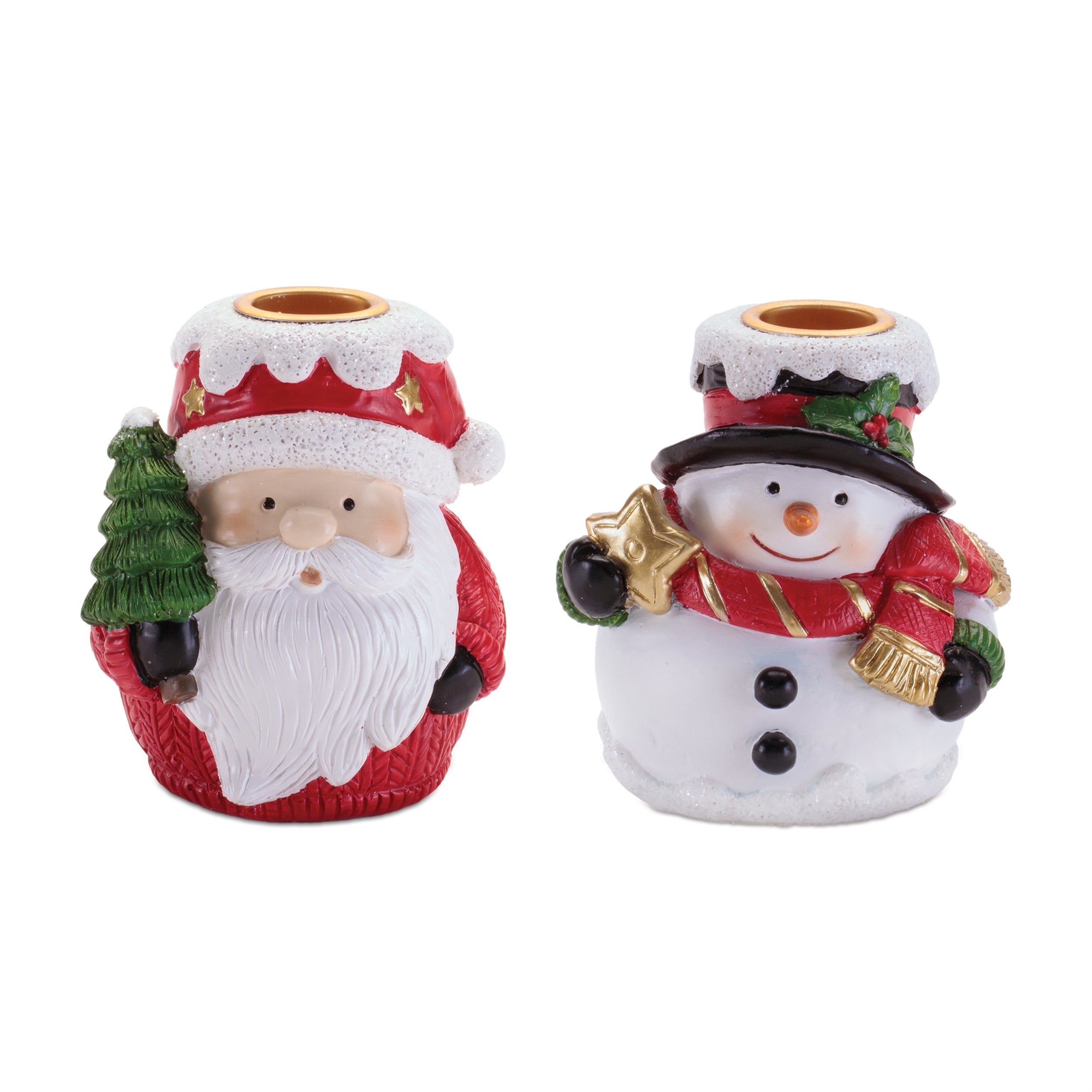 Santa and Snowman Candle Holder (2 set of) 3.5”H Resin