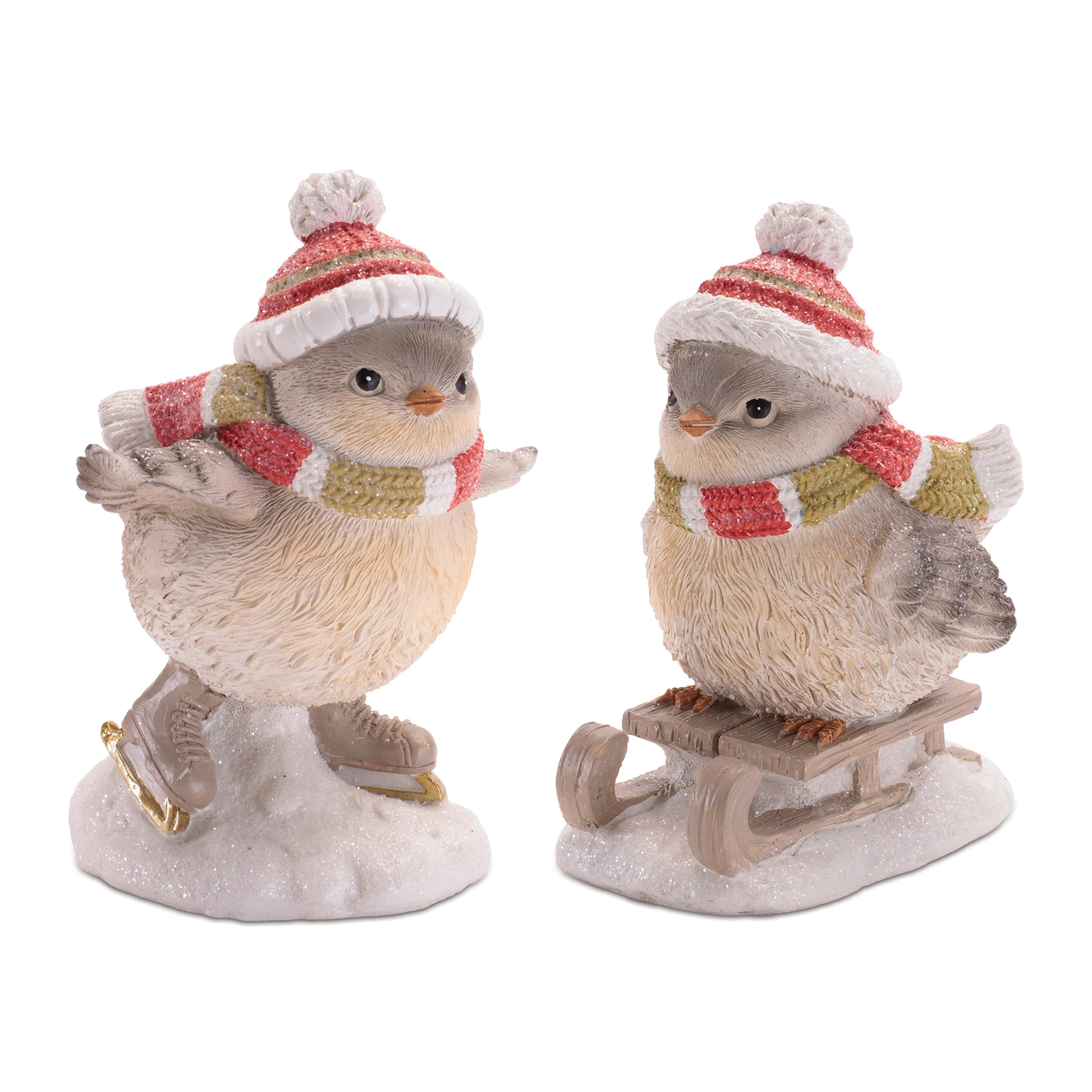 Bird w/Skates and Sled (2 set of) 5”H Resin