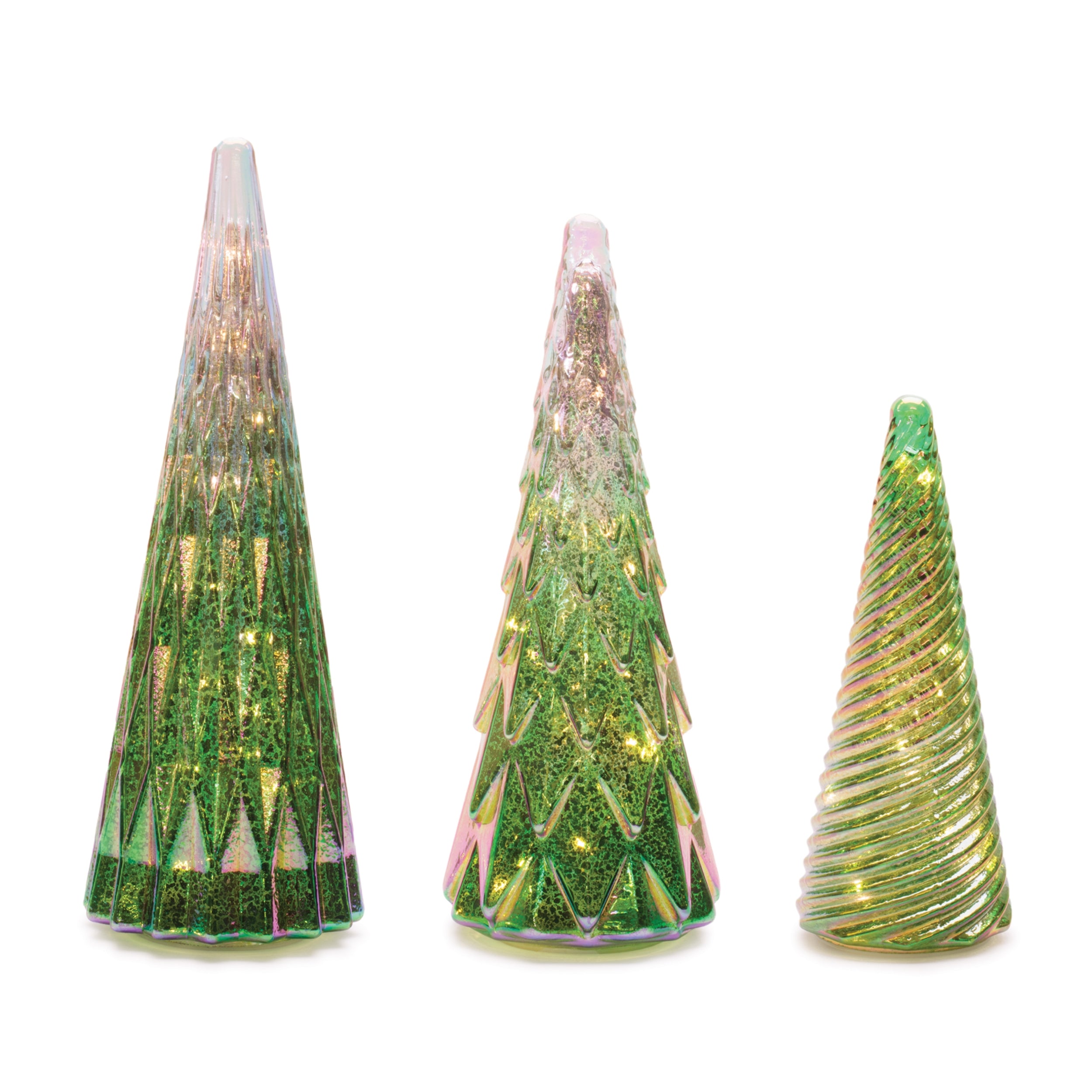 Tree (Set of 3) 9.5"H, 13"H, 14.5"H Glass 6 Hr Timer 3 AA Batteries Not Included