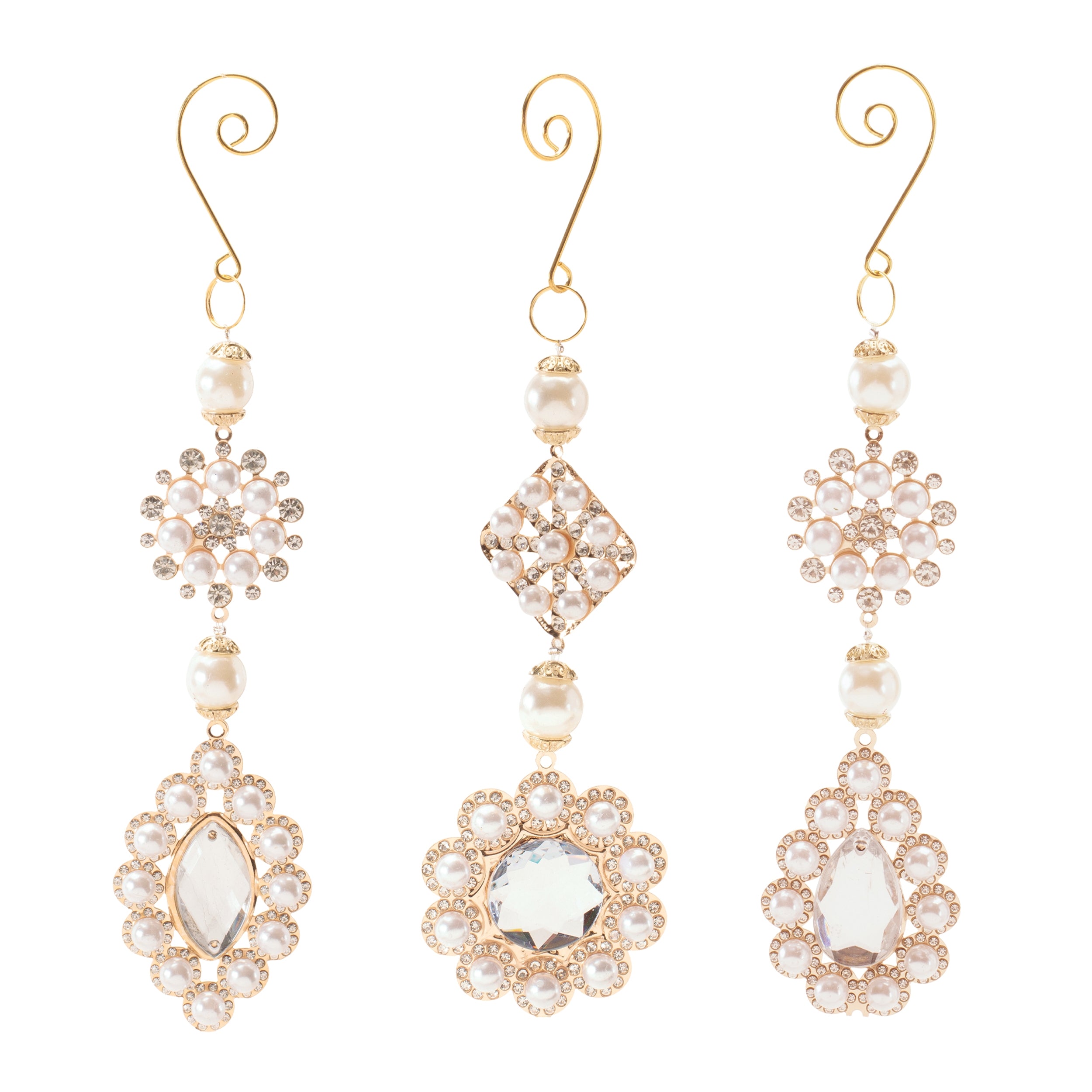 Pearl Drop Ornament (3 set of) 7.25"H, 7.75"H 8"H /Wire