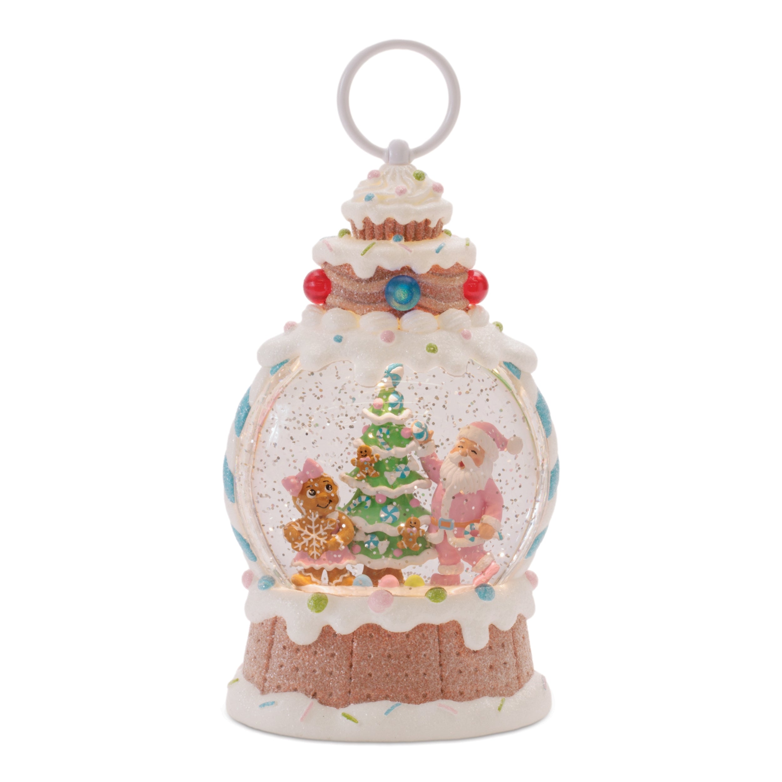 LED Snow Globe w/ Santa and Gingerbread Tree 10”H 6 Hr Timer 3 AA Batteries Not Included/USB