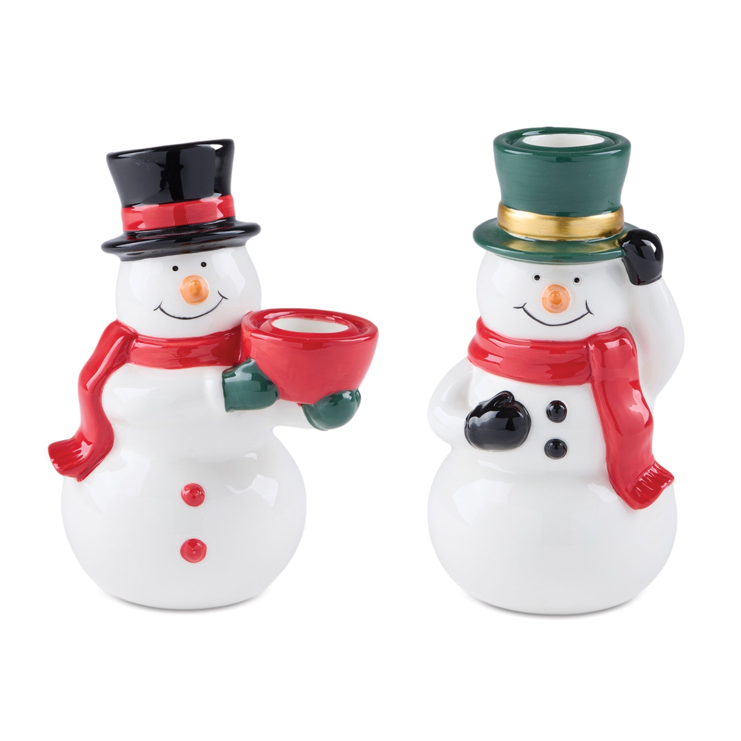 Snowman Taper Candle Holder (2 set of) 6.25”H Ceramic