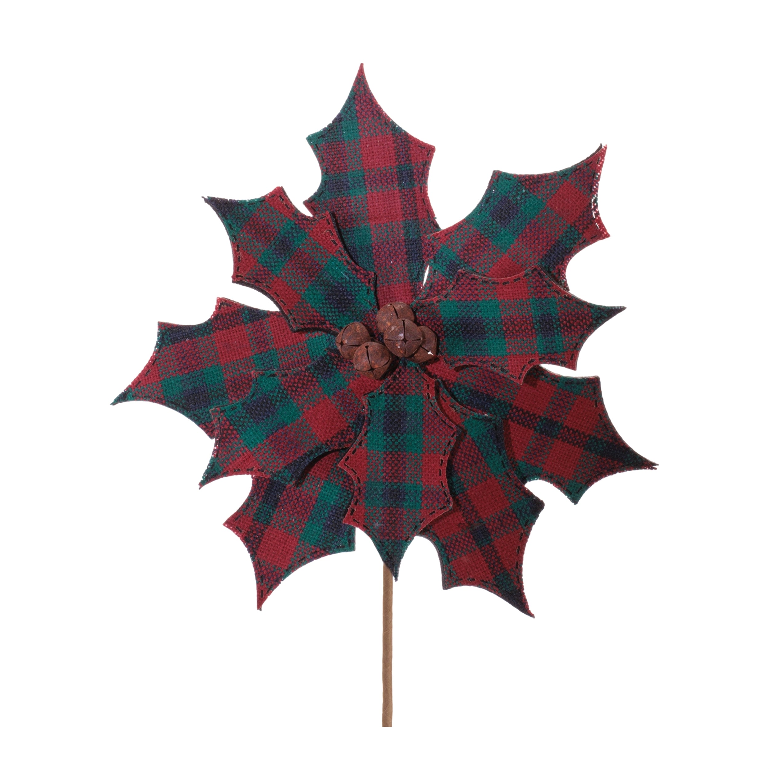 Plaid Poinsettia Stem 21”H Polyester