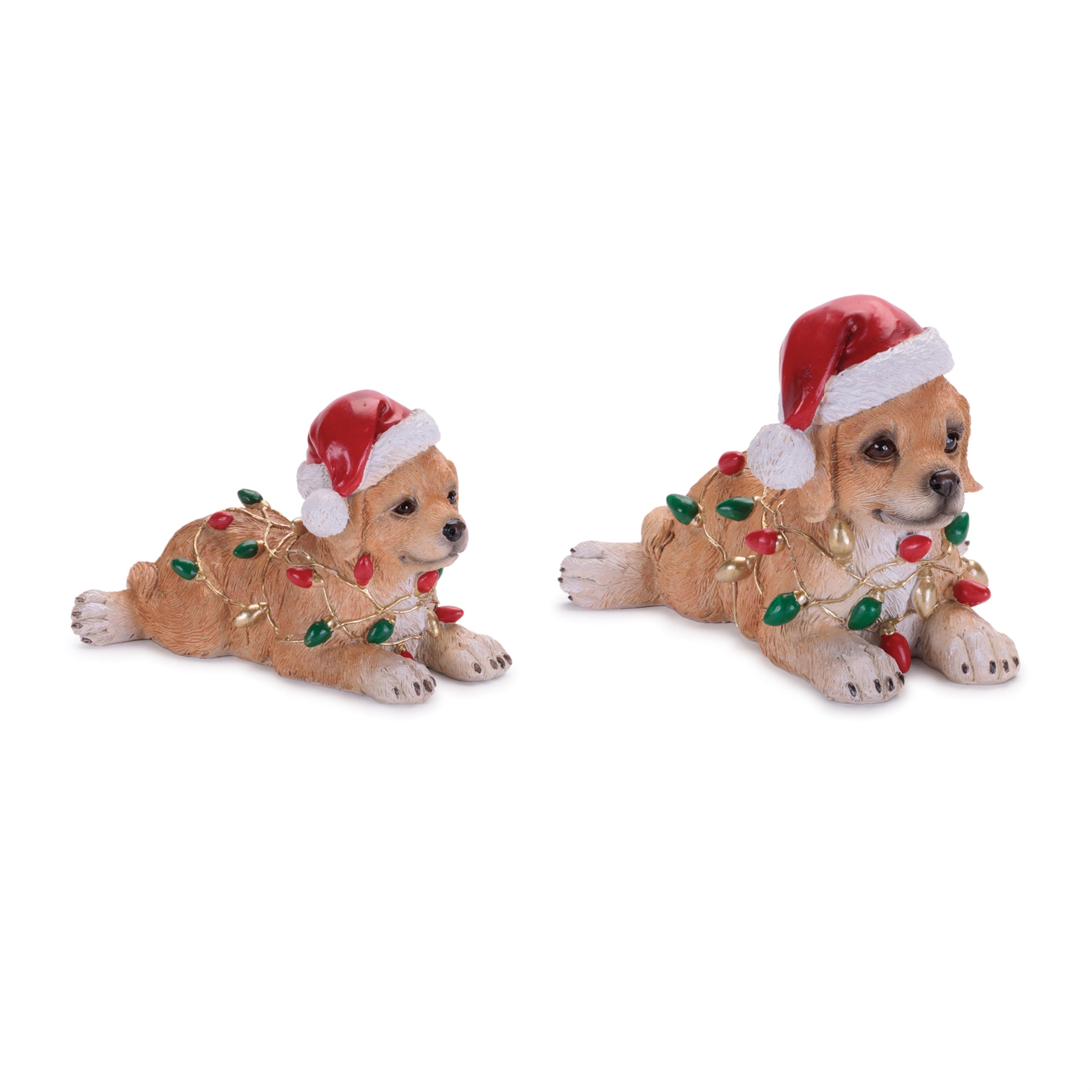 Dog w/Lights (Set of 2) 4.75"L x 3.25"H, 6.5"L x 4.75"H Resin