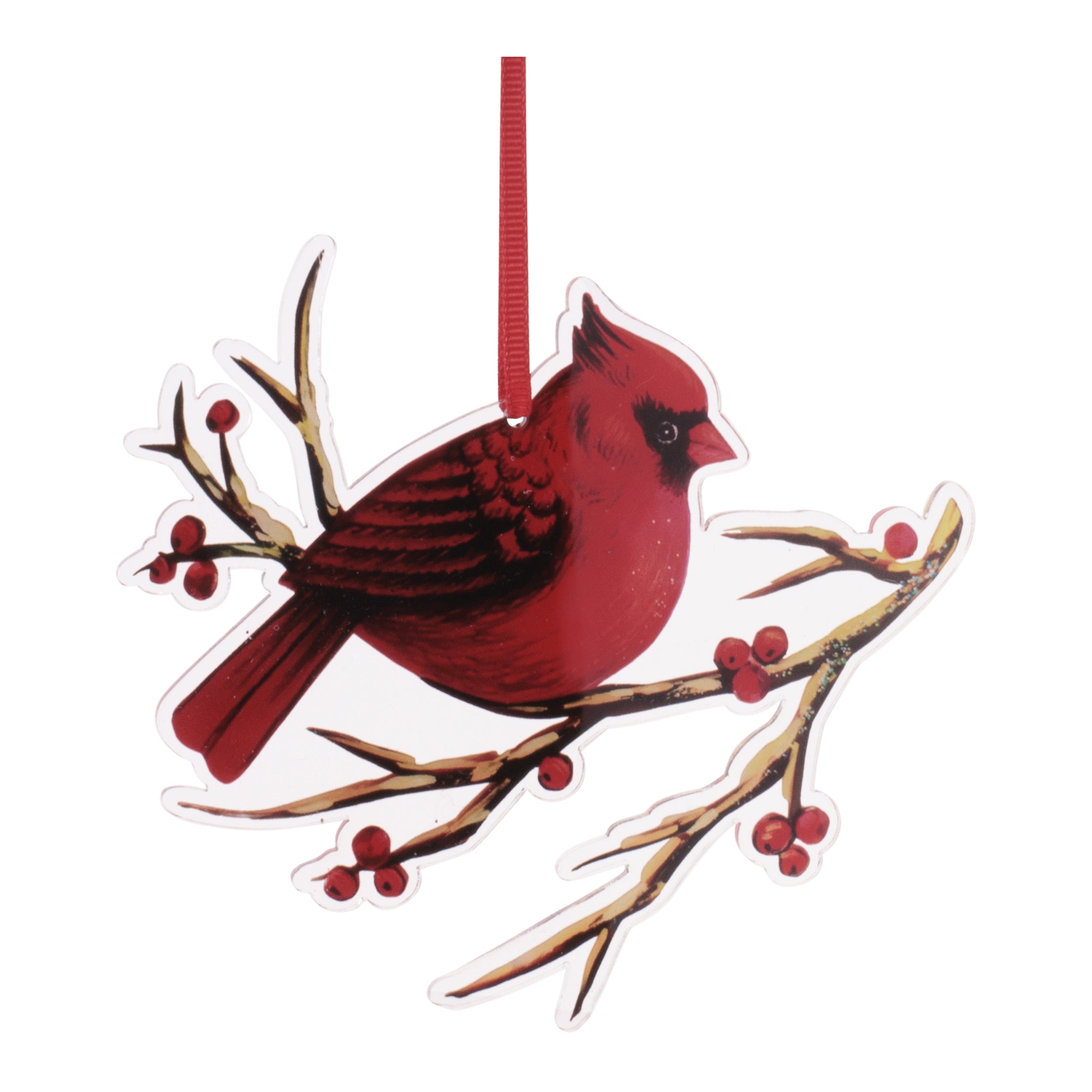 Cardinal on Branch Ornament 3.5”H