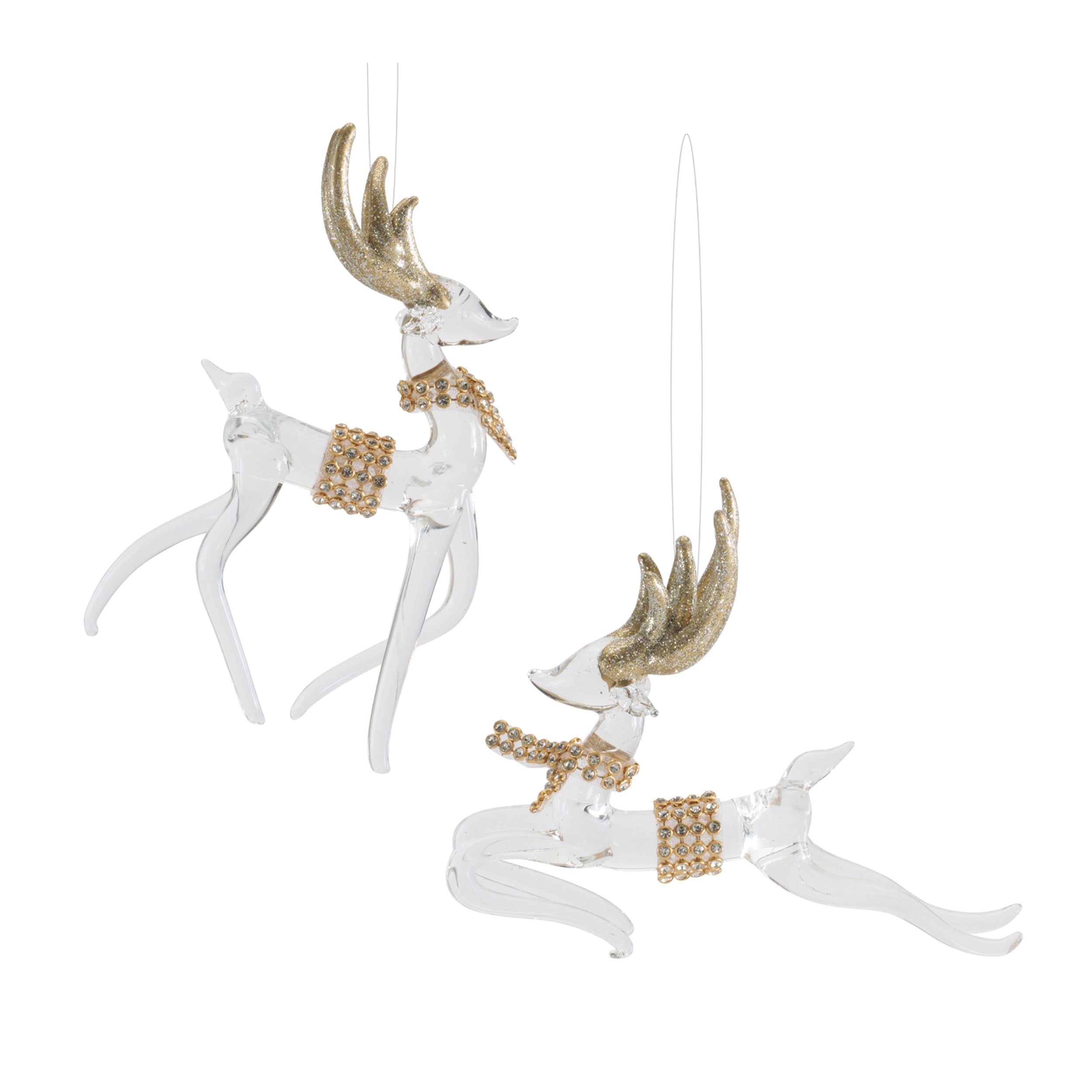 Deer Ornament (2 set of) 3"H, 4.25"H Glass