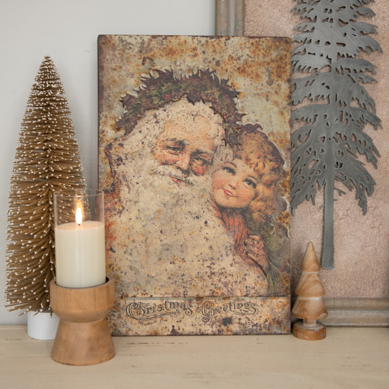 Vintage Metal Santa w/ Child