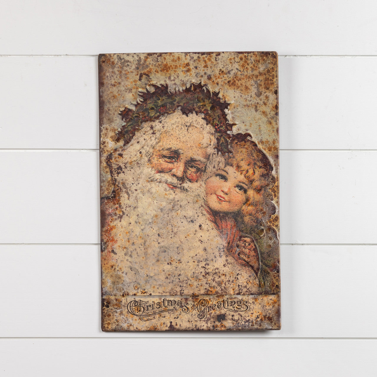 Vintage Metal Santa w/ Child