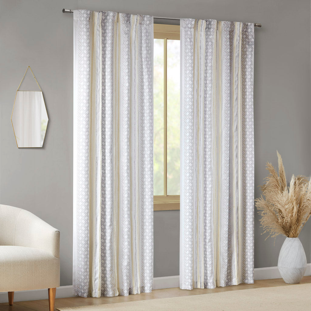 Ebby 2pk Poly Printed Curtain Panel with Tufted Stripe