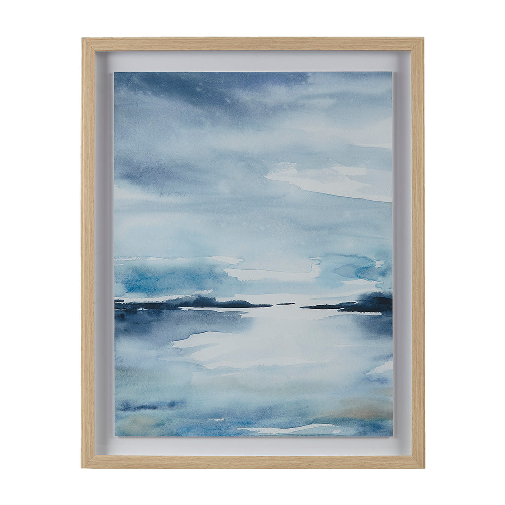 Sparkling Sea Framed Glass and Double Matted Abstract Landscape Wall Art