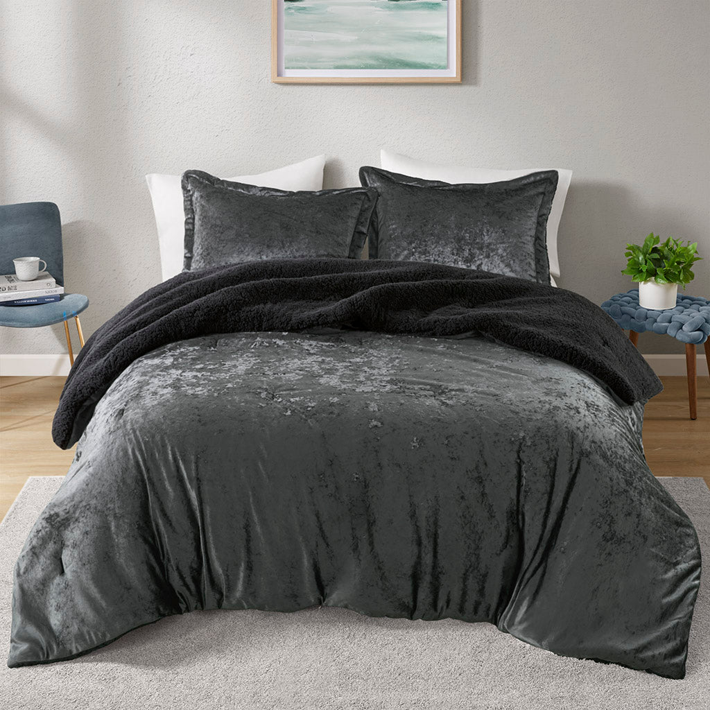 Mira Crushed Velvet Sherpa Reversible Comforter Set