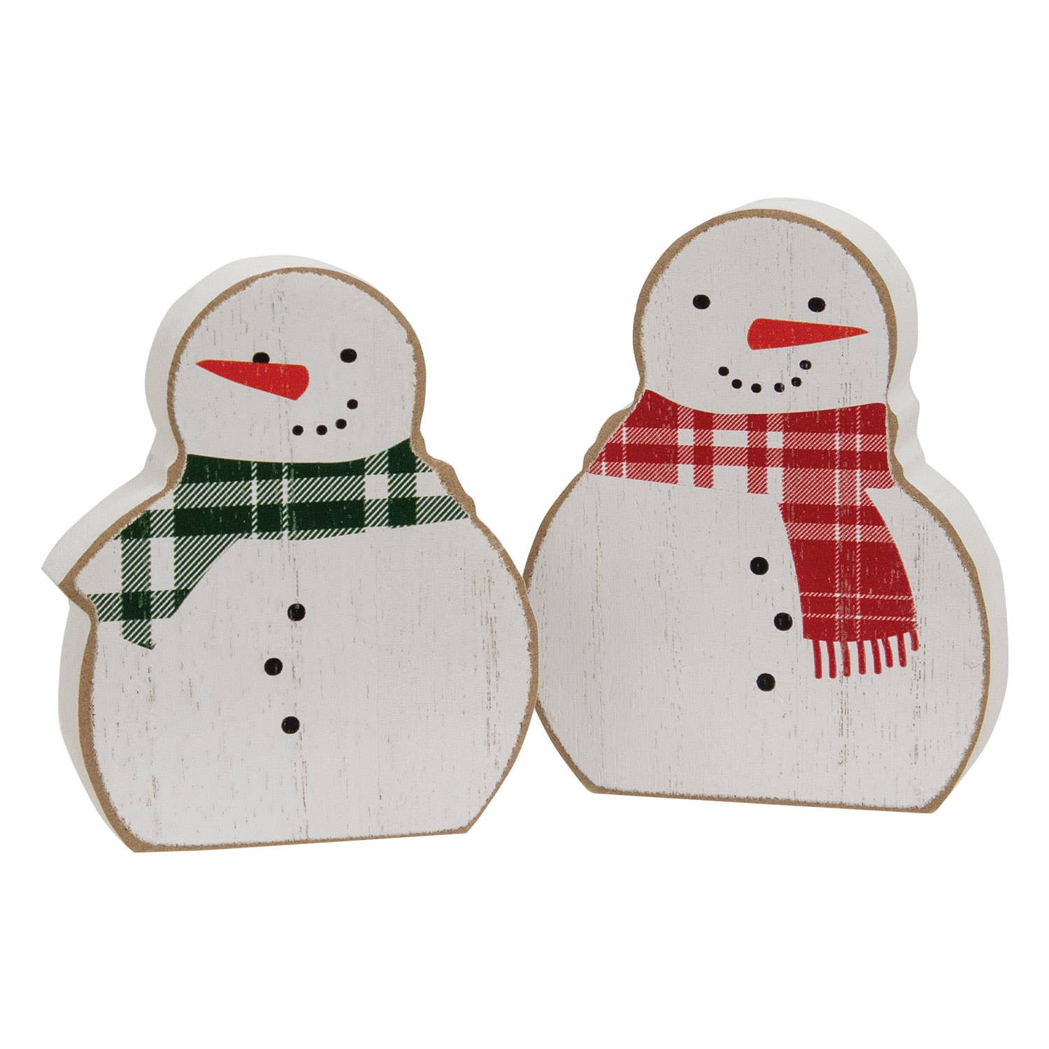 Red & Green Scarf Wooden Snowman (S/2)