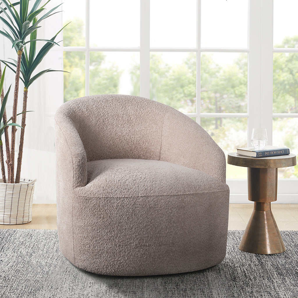 Bonn Shearling Sherpa Swivel Chair with Wood Base