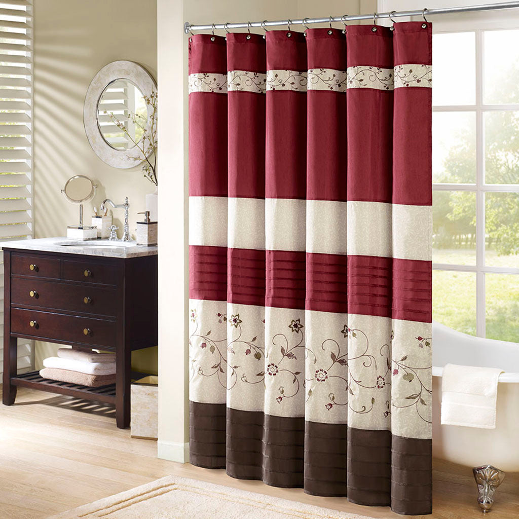 Serene Faux Silk Embroidered Floral Shower Curtain