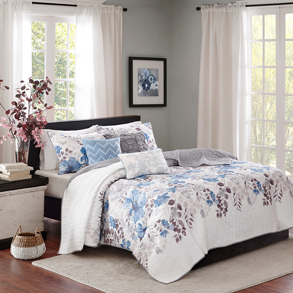 Luna 6 Piece Printed Quilt Set with Throw Pillows