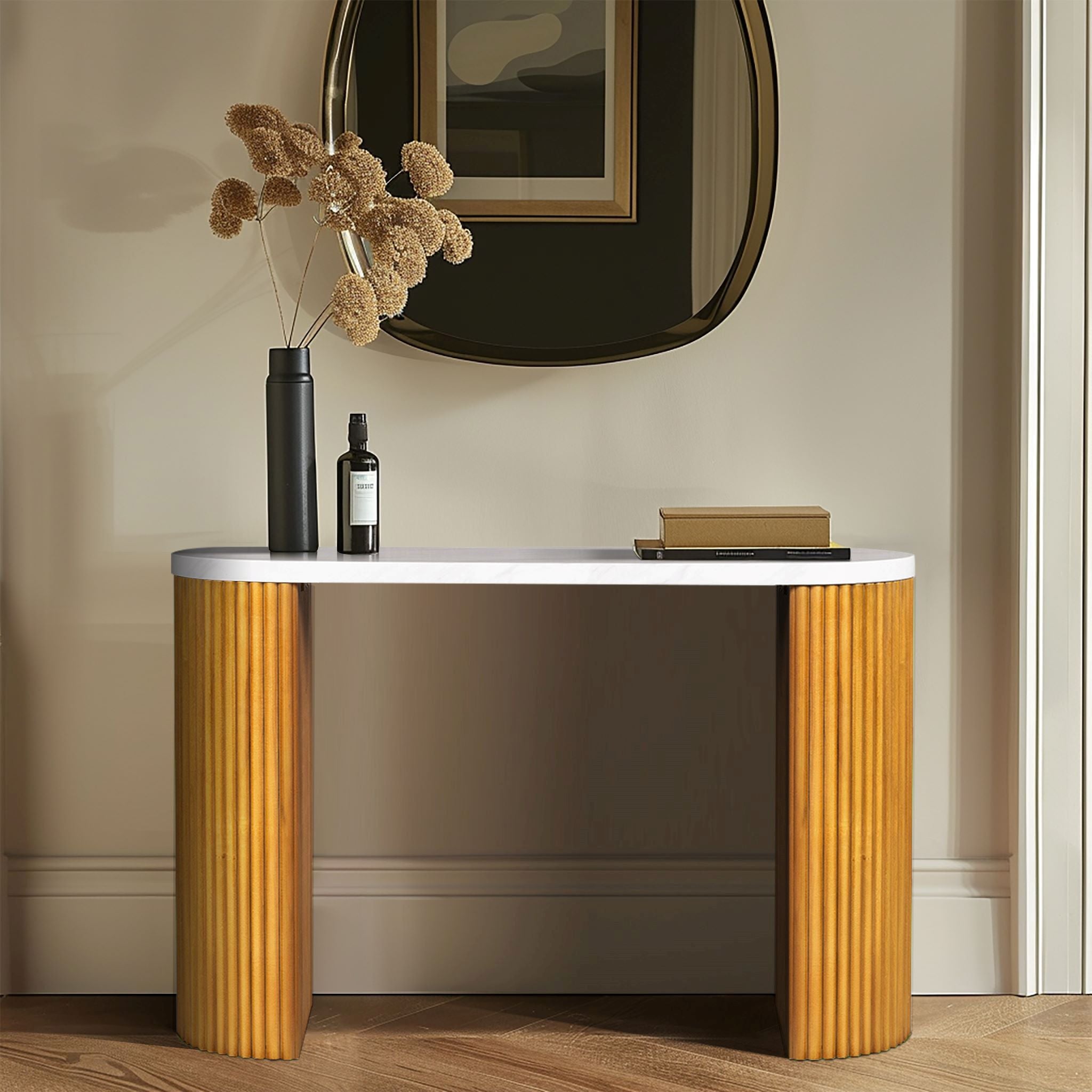 Layana Faux White Marble Round Coffee Table with Storage