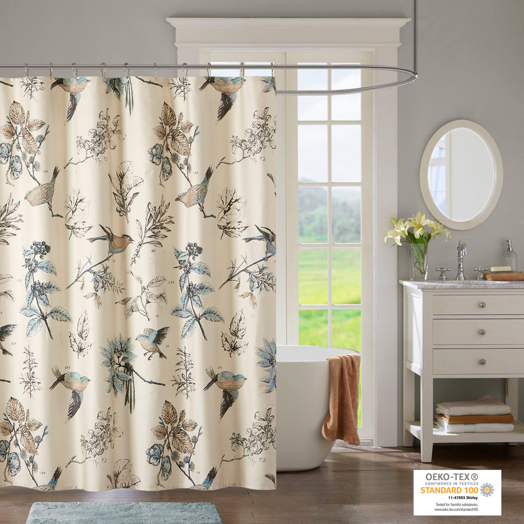 Quincy Faux Silk Embroidered Floral Shower Curtain