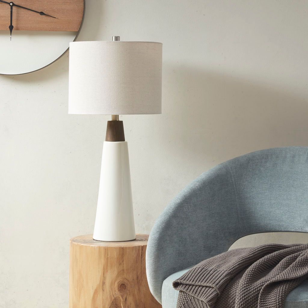 Tristan Textured Ceramic Table Lamp with Fluted Fabric Shade