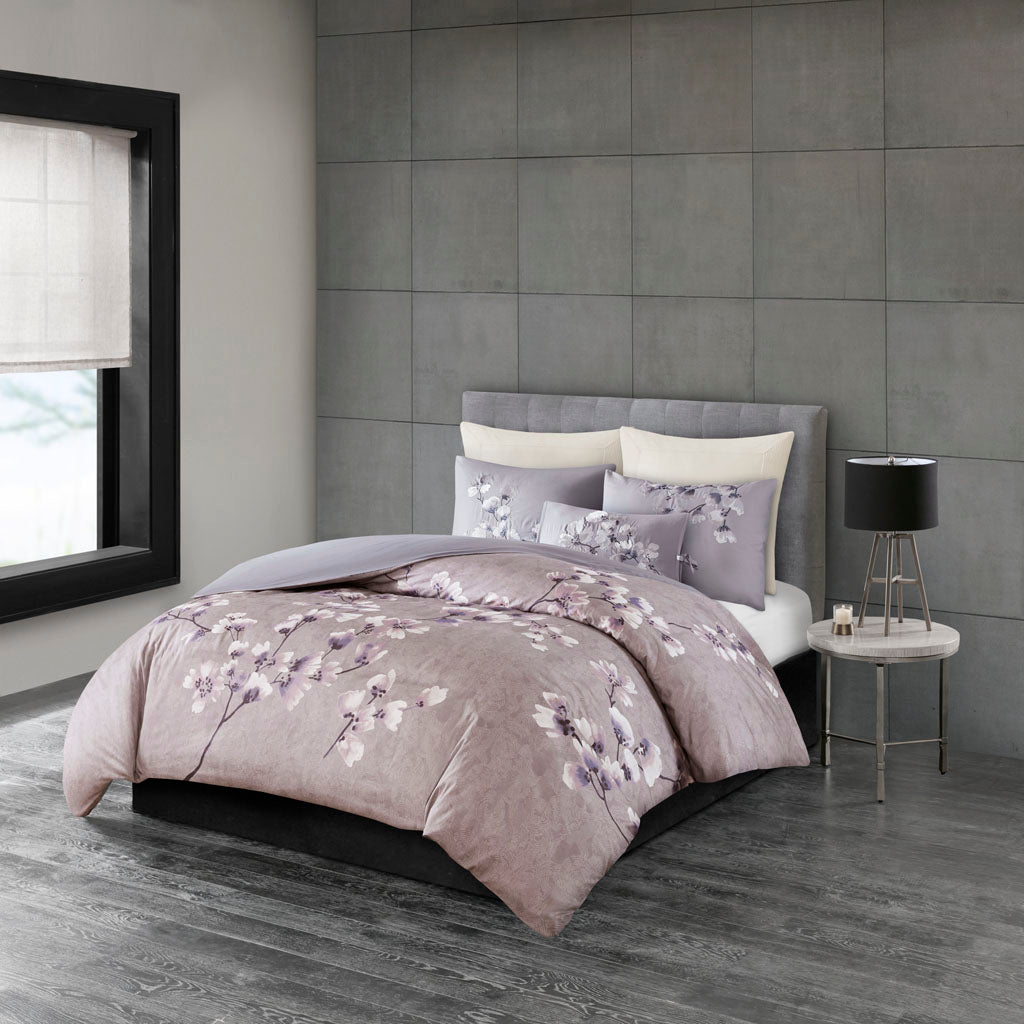 Sakura Blossom 3 Piece Cotton Sateen Printed Duvet Cover Set