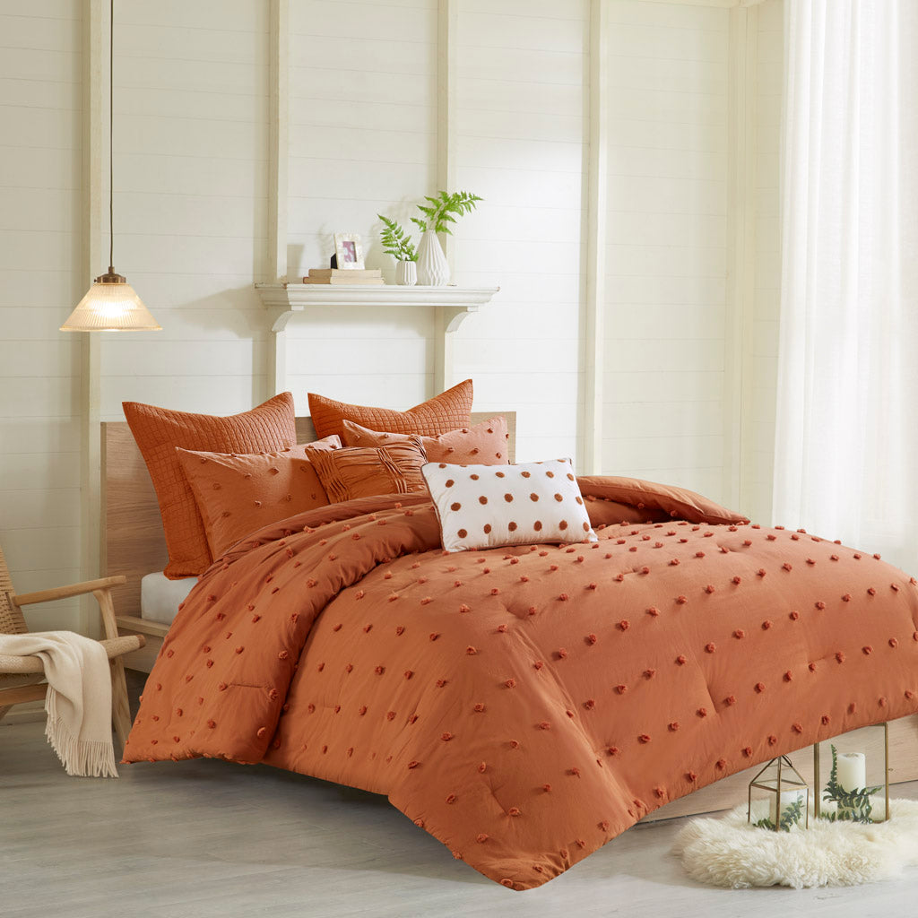 Brooklyn Cotton Jacquard Comforter Set with Euro Shams and Throw Pillows