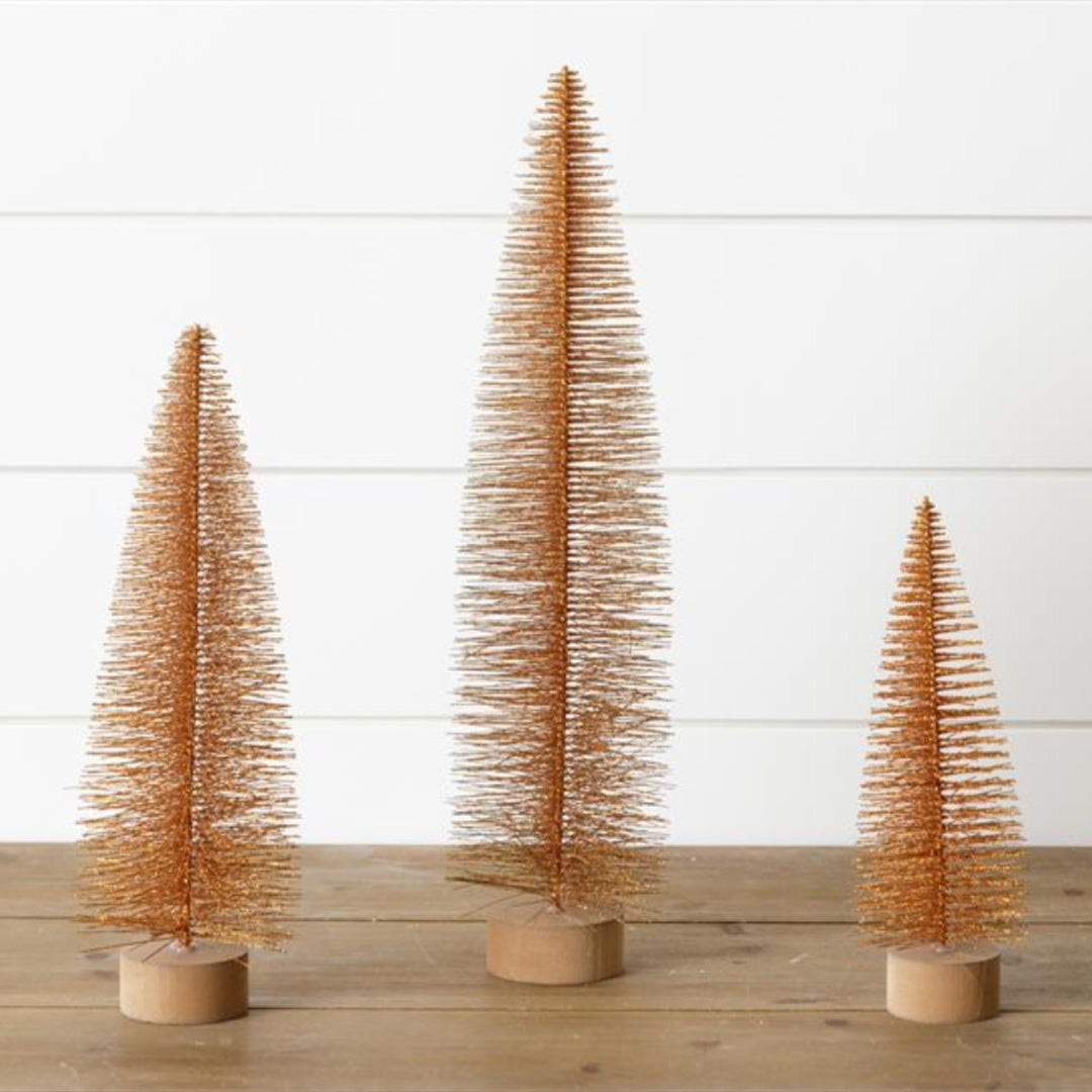 Tall Glittered Bottle Brush Trees (S/3) - Rust