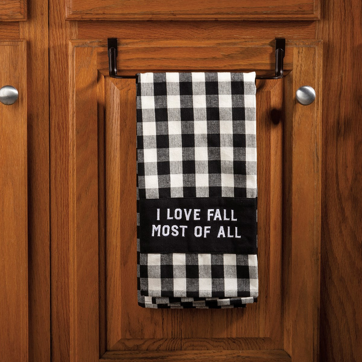 I Love Fall Gingham Check Kitchen Towel
