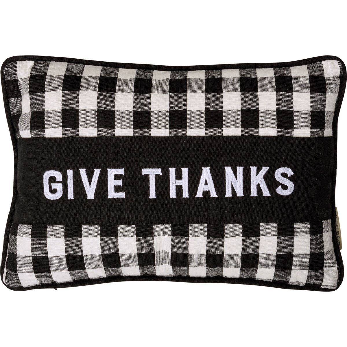 "Give Thanks" Gingham Check Pillow