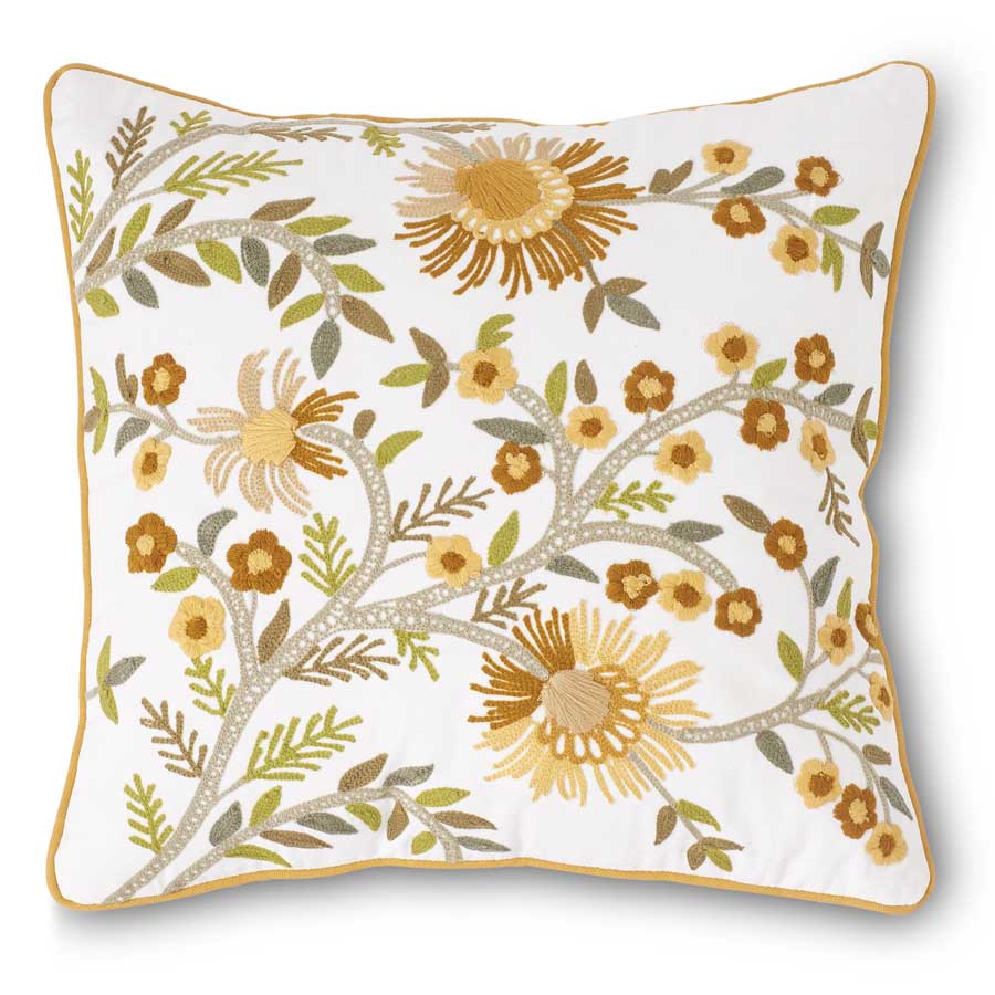 Embroidered Botanical Pillow (Yellow)