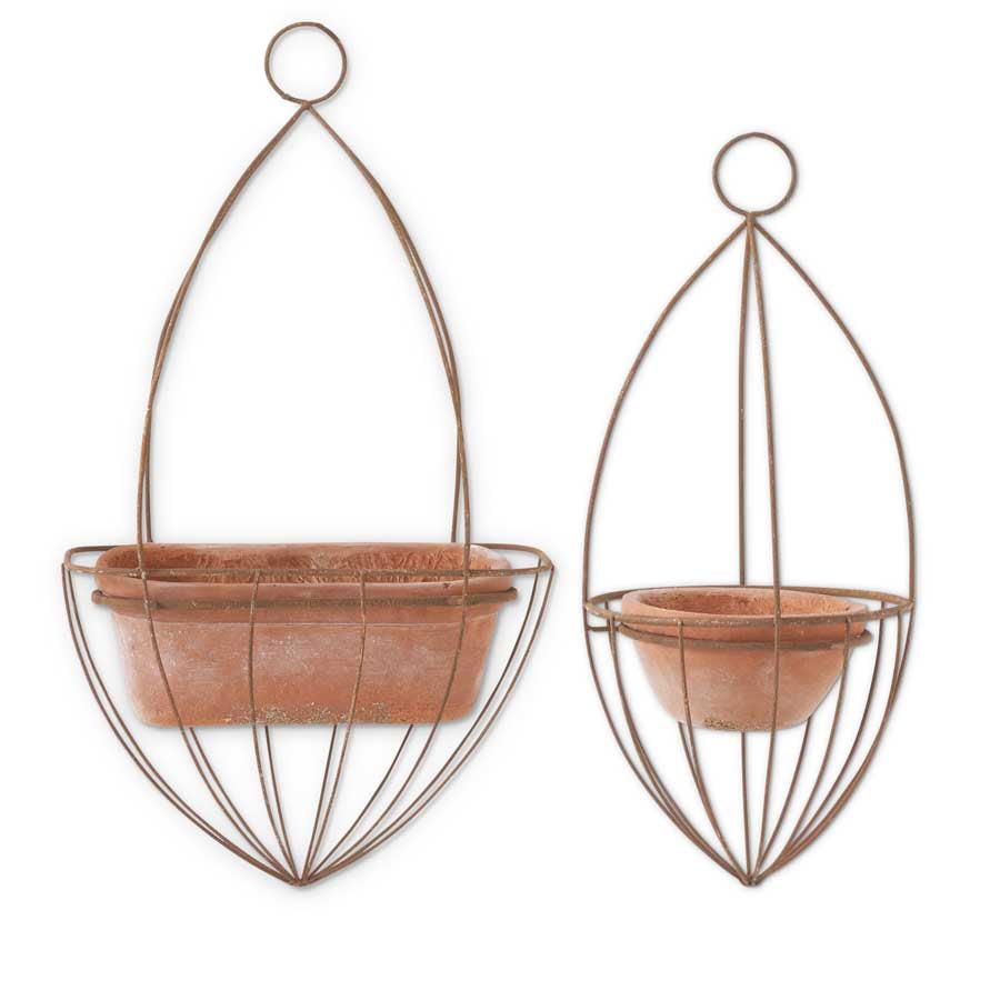 Rusty Metal Hanging Planters w/ Pots