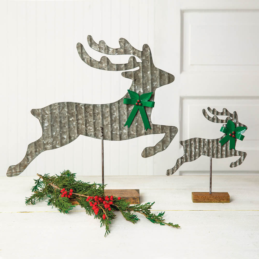 Galvanized Reindeer w/ Wood Base (S/2)