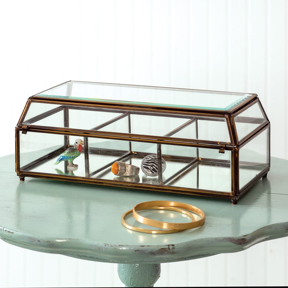 Divided Antiqued Mirror Trinket Box